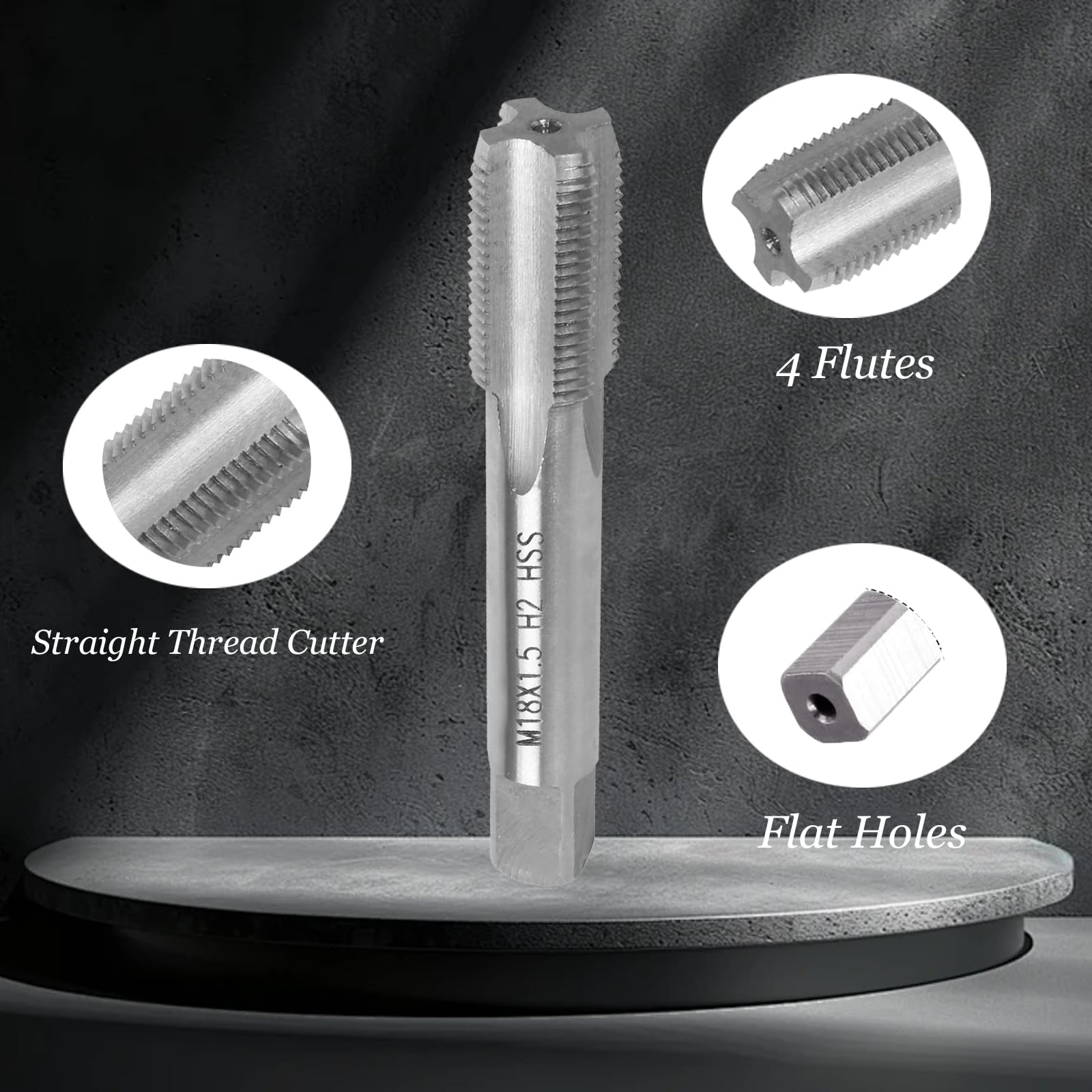M18 X 1,5mm Métrique Tarauds et Filières, HSS Kit de Taraudage et Filetage, Tarauds à Main Droite Filetage, pour Filetage Tapotement Réparation, M18 X 1,5MM Kit de Taraudage et Filetage HSS