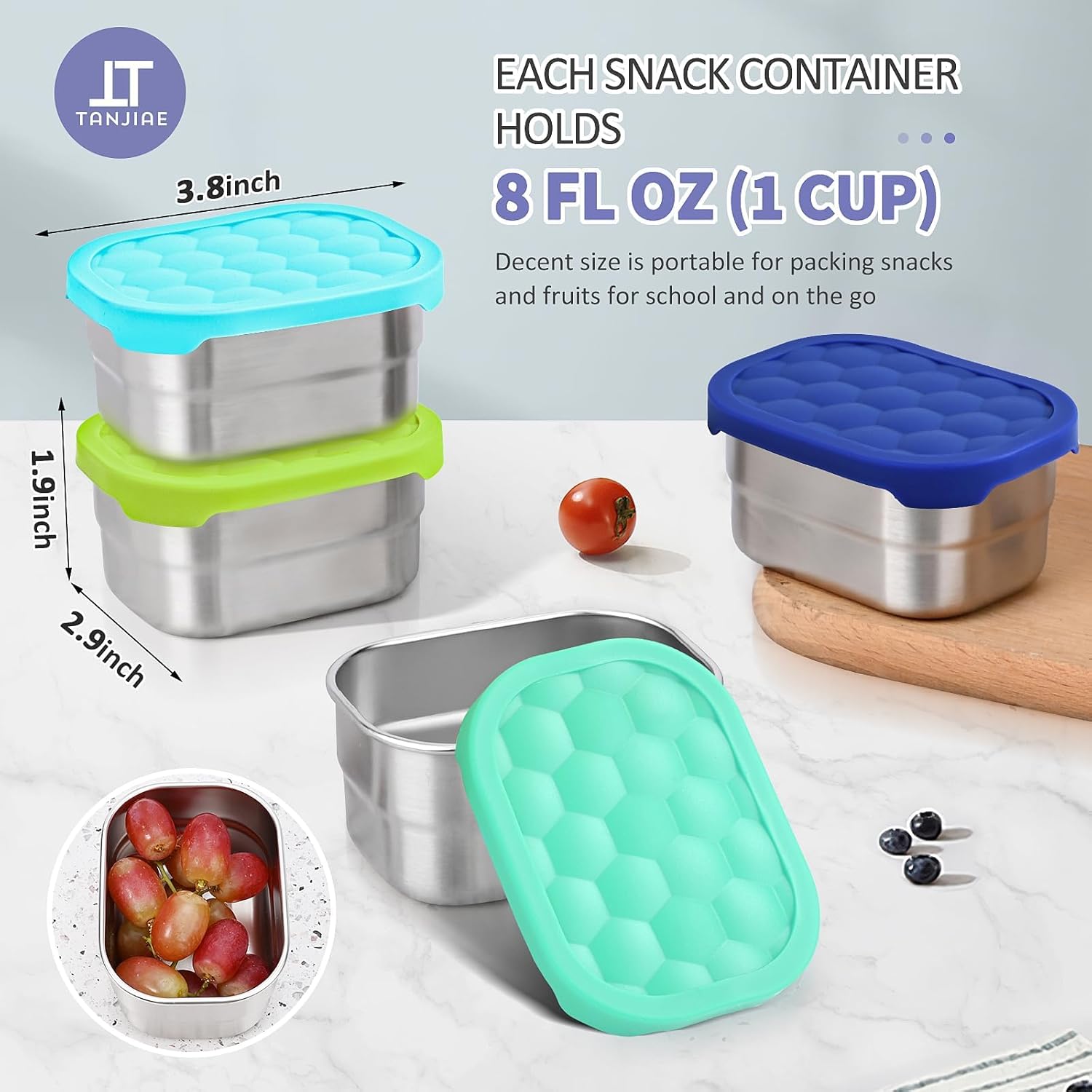 4Pack 8oz Small (1 CUP) Stainless Steel Snack Containers for Kids | Reusable Easy Open Toddler Snack Containers with Silicone Lids | Stackable Toddler Lunch Box for Daycare, School and Travel - Image 4