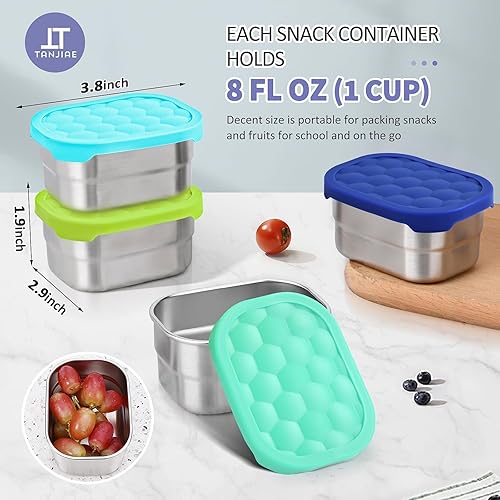 Miniatura 4 de Paquete de 4 Recipientes Pequeños de 8 oz (1 TAZA) de Acero Inoxidable para Bocadillos para Niños Recipientes Reutilizables de Fácil Apertura para