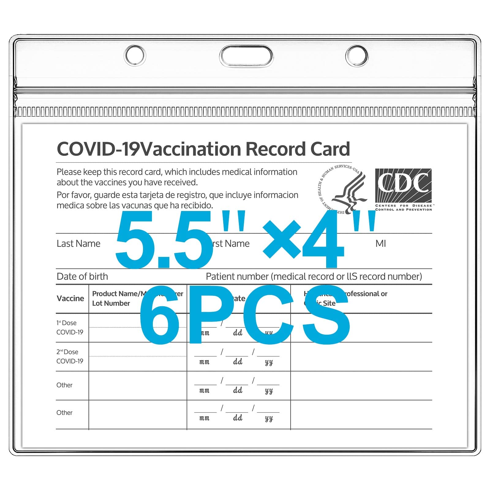 Vaccination Card Protectors for 5.5" * 4" Card, 6 pack