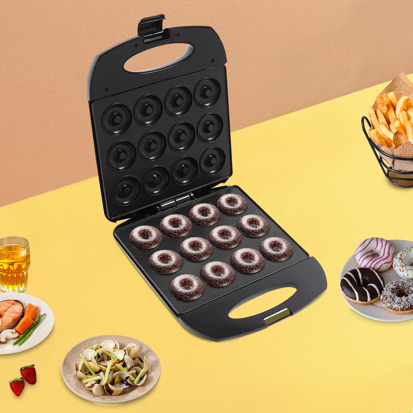 Moule à donuts 3 en 1 pour petite machine à pâtisserie pour les fêtes de famille et les loisirs 200 W