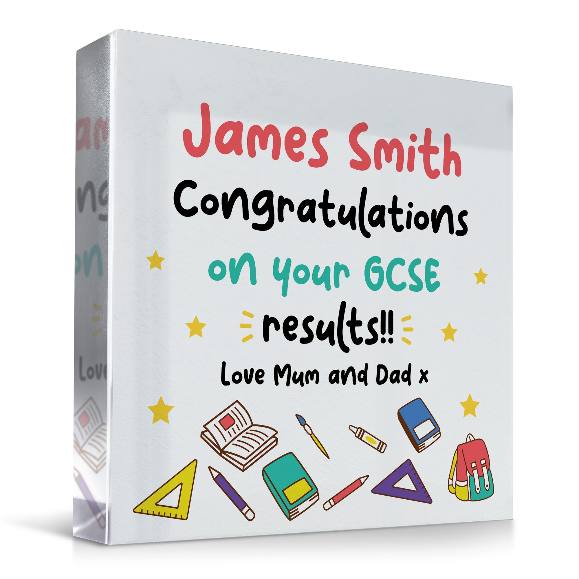 Red Ocean Personalised Congratulations On Your GCSE Results Gift For Daughter Son Acrylic Block Results Day Gift Congratulations Gifts Well Done Gift From Mum Dad Nan Exam Results Gifts