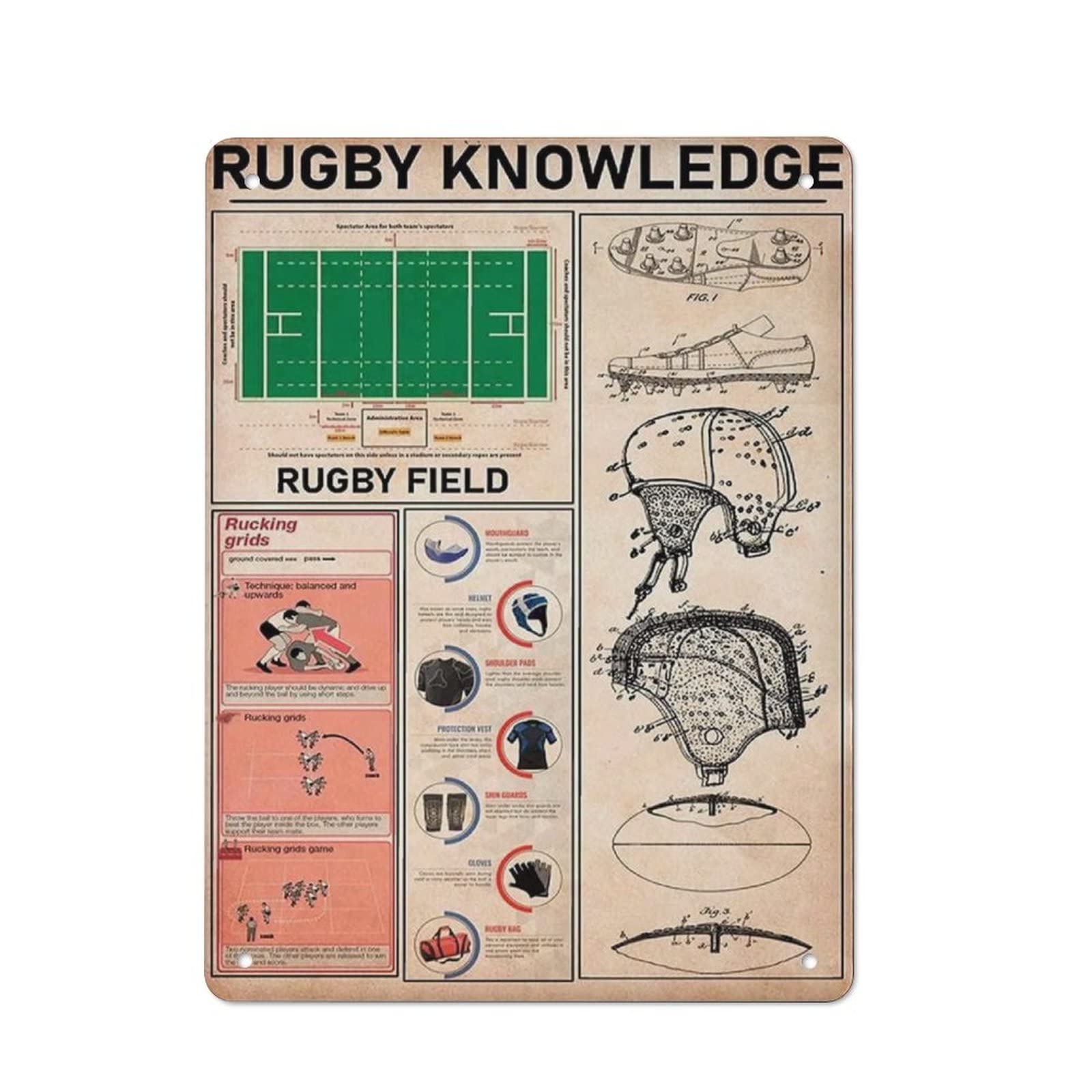 AOOEDM Rugby Knowledge Wall Metal Tin Sign for Home Bar Pub Kitchen Wall Art Deocr Man Cave Vintage Metal Sign Poster Plaque Signs Quotes Sign
