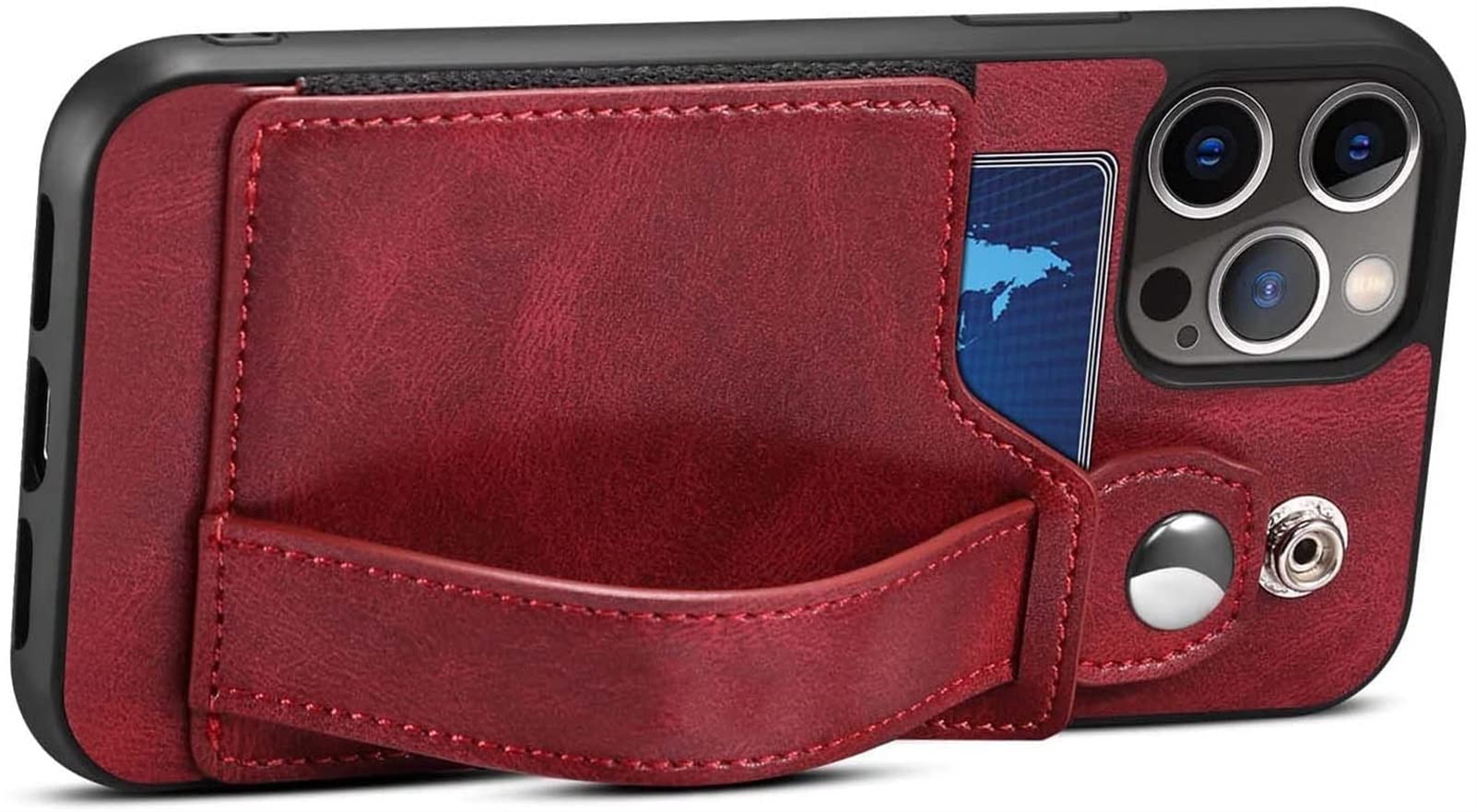 Étui pour iPhone 13 Pro Max rouge avec béquille intégrée et fente pour carte