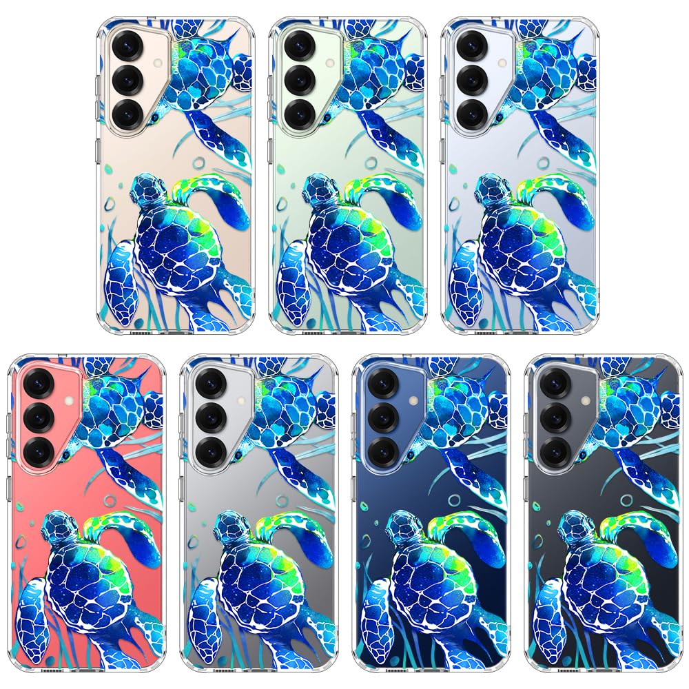 MOSNOVO Coque pour Samsung Galaxy S25 / Galaxy S24 - Housse Fine Transparente Antichoc en TPU + PC [Protection Contre Les Chutes de 2 m/Anti-Pelage] - Tortues de mer - 3