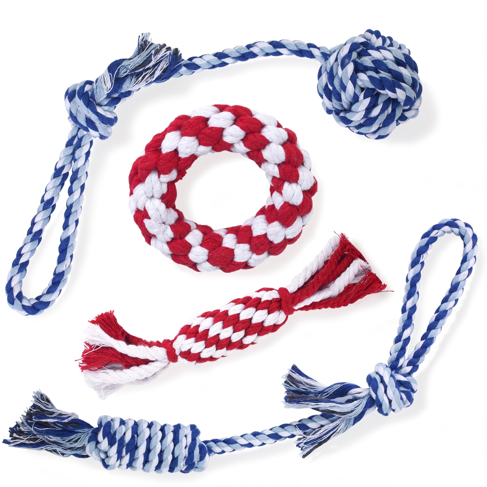 Depets Dog Rope Toys for Small Dogs, 4-Pack Durable Puppy Rope Chew Toys for Teething, Puppy Tug of War Interactive Toy, Washable Knot Dog Toy for Dental Care &amp; Anxiety Relief