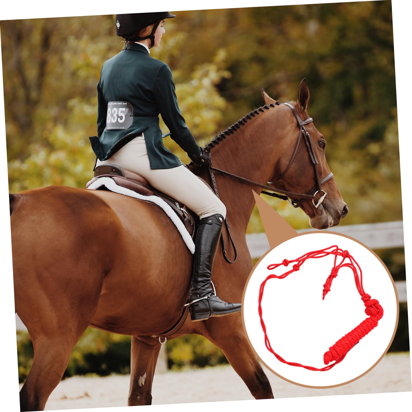 Cabestro para Caballo de Montar Rojo de Poliéster Portátil | Pista de Montar, Herramienta de Entrenamiento Equino, Fácil de Guardar y Transportar