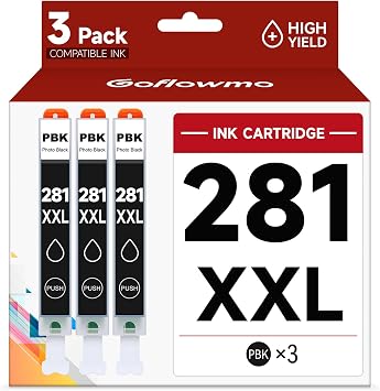 281xxl Compatible Ink Cartridge Replacement for Canon CLI-281XXL 3PBK | CLI-281XXL CLI-281XXL Compatible with PIXMA TR7520 TR8520 TS6120 TS6220 TS8120 TS8220 TS9120 TS9520 TS9521C Printer