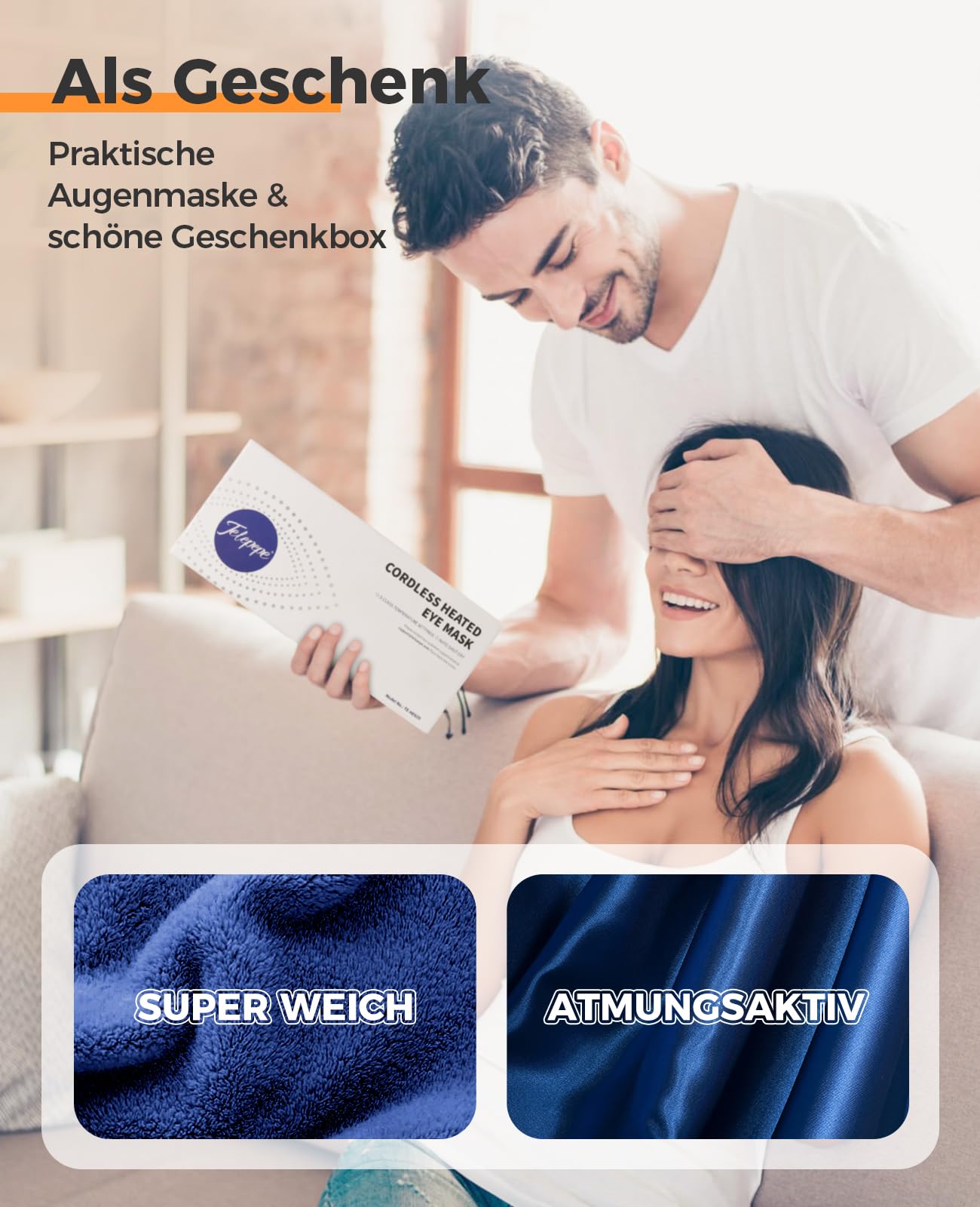 beheizte Augenmaske, Wärmebrille mit Akku ohne Kabel, 3 Wärmestufen waschbarer Bezug, Geschenke für Familie und Freunde (Dunkelblau)