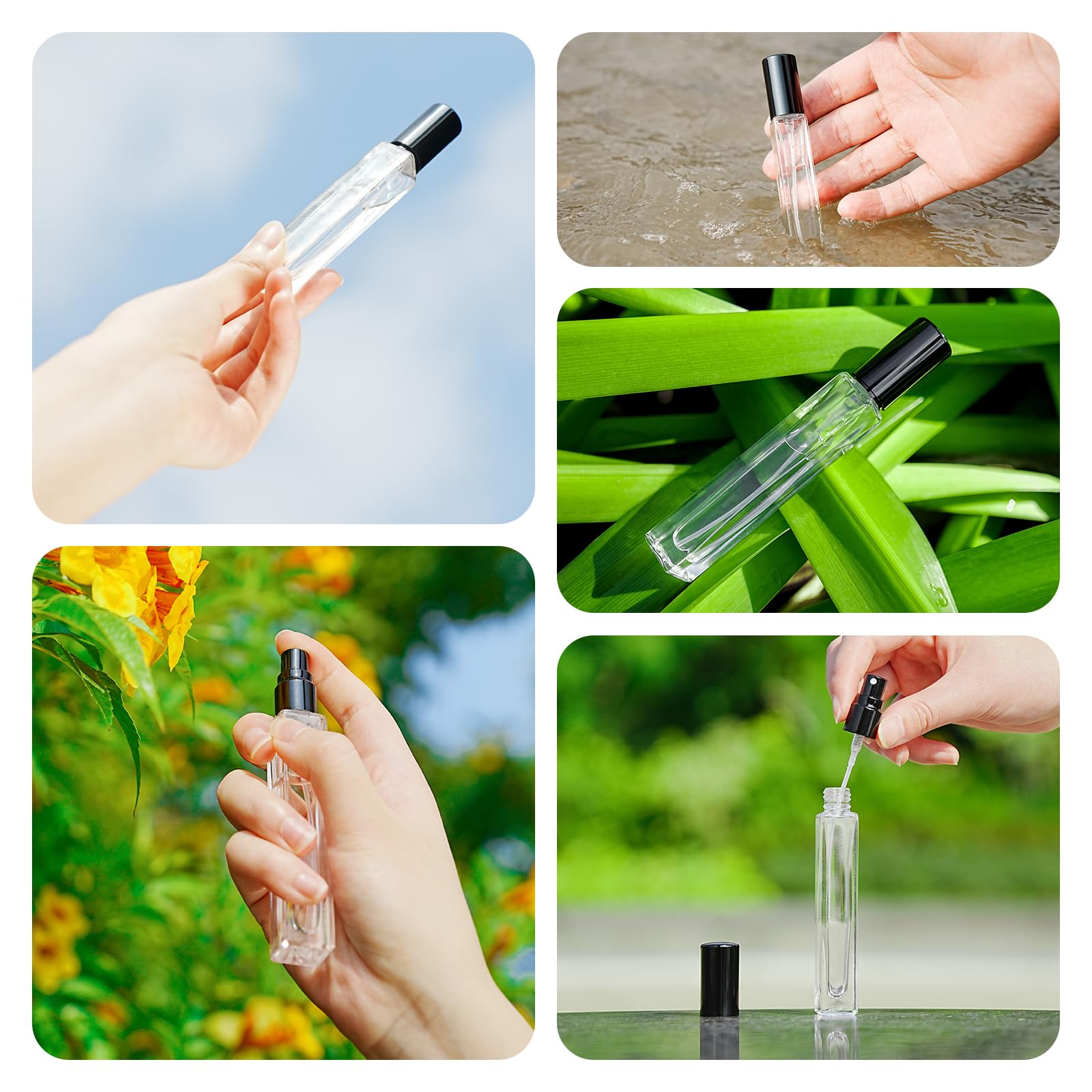 Glassfinity Parfüm-Sprühflasche 10 Ml – Nachfüllbar, Auslaufsicher, Feiner Nebel, Aus Recyceltem Glas, Schwarz
