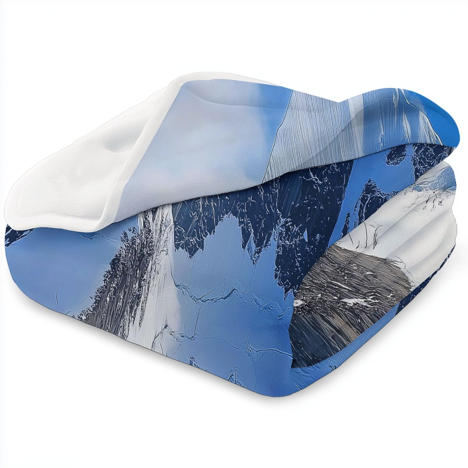 Couverture Polaire Flanelle Nature Antarctique Montagnes Enneigées Polaire Plaid, Jeté de Canapé Douillette Confortable Couverture de Lit 2 Personnes Plaid d'hiver, 220 x 240 cm Bleu