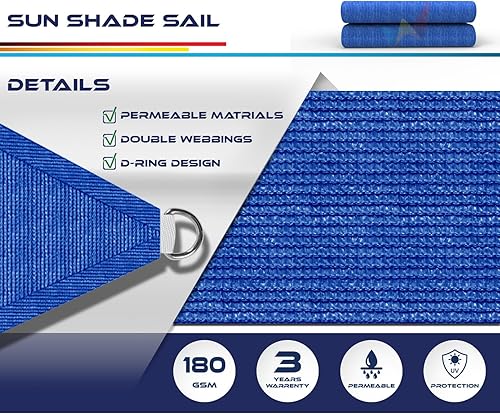 Miniatura 3 de Toldo de tela que bloquea el sol y los rayos UV dando sombra, en forma de triangulo azul y de 12 x 12 x 12 pulgadas. Para Jardín, personalizado,