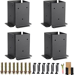 4×4 Deck Post Base,8 Pcs/4 Sets Deck Post Anchor,Adjustable Post Base Brackets Kit Fit 4×4, 6×6, Heavy Duty Powder-Coated Anchor for Pergola Kit, Deck Supports Porch Railing Post Holders
