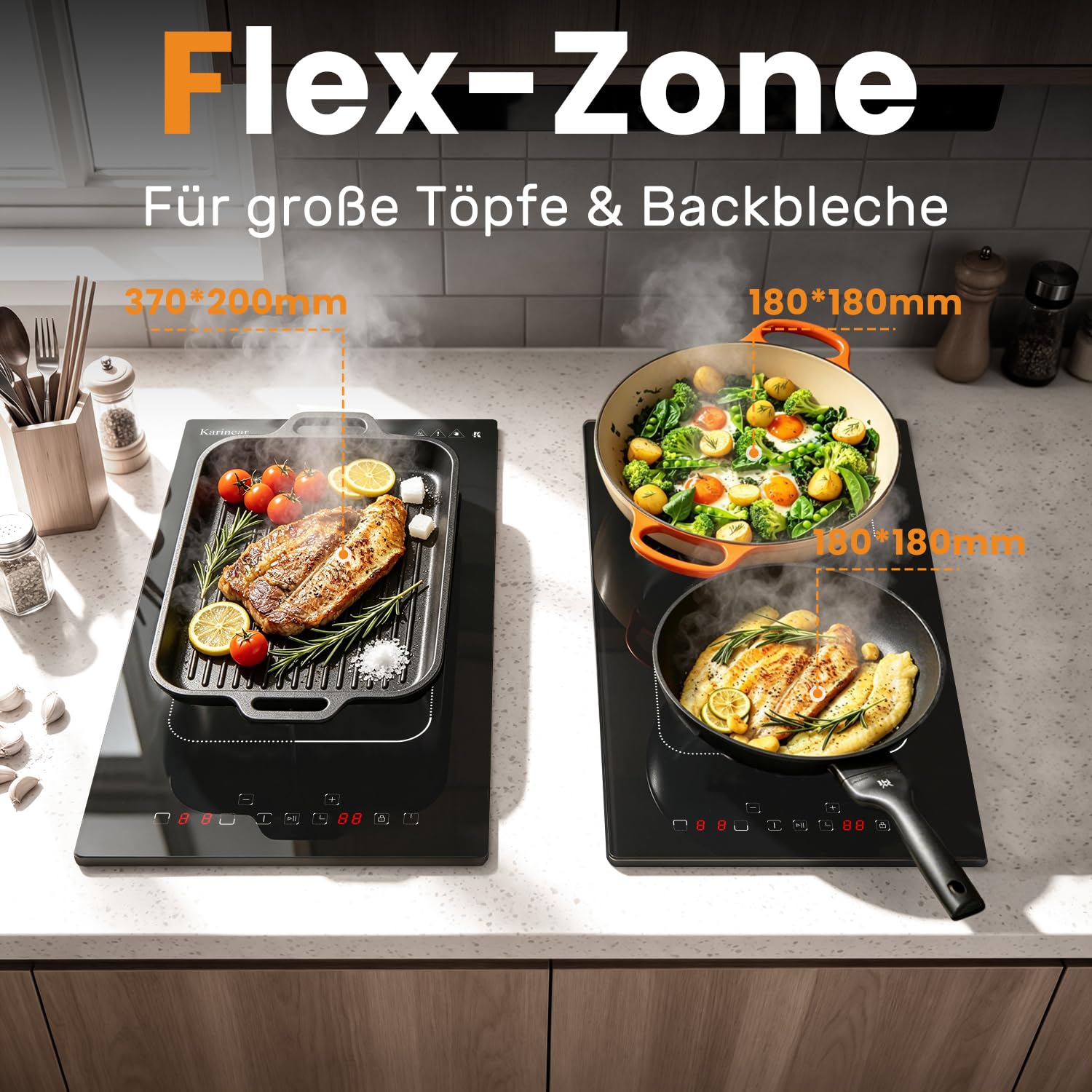 Karinear Induktionskochfeld 2 Platten 30CM Einbau Touch-Steuerung 240V mit Stecker
