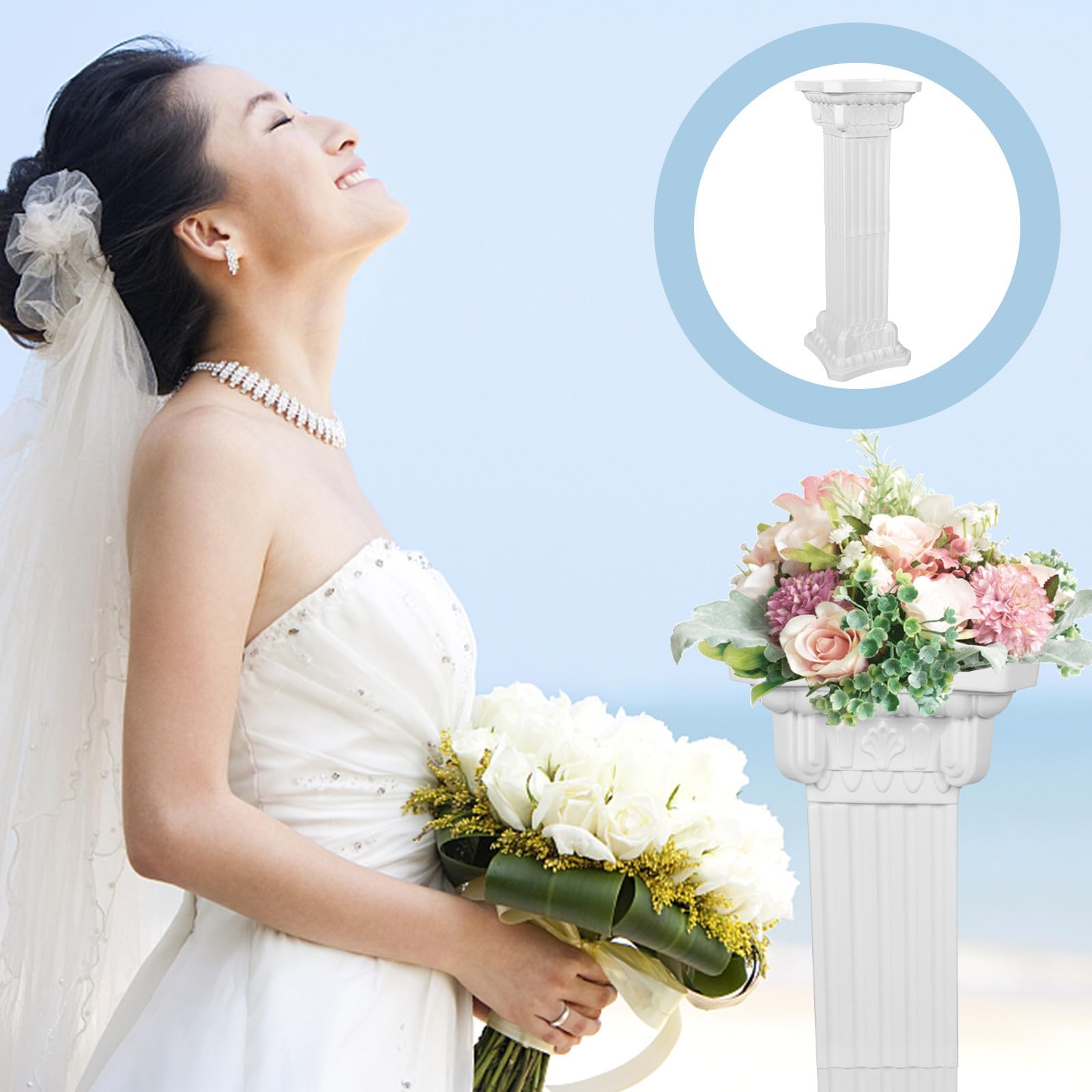 SHINEOFI Römische Hochzeitssäule aus Kunststoff, Weiß, 1 Stück | Wegweiser für Außenbereich, Stabile Platzierung, Balkon Geeignet, Europäischer Stil