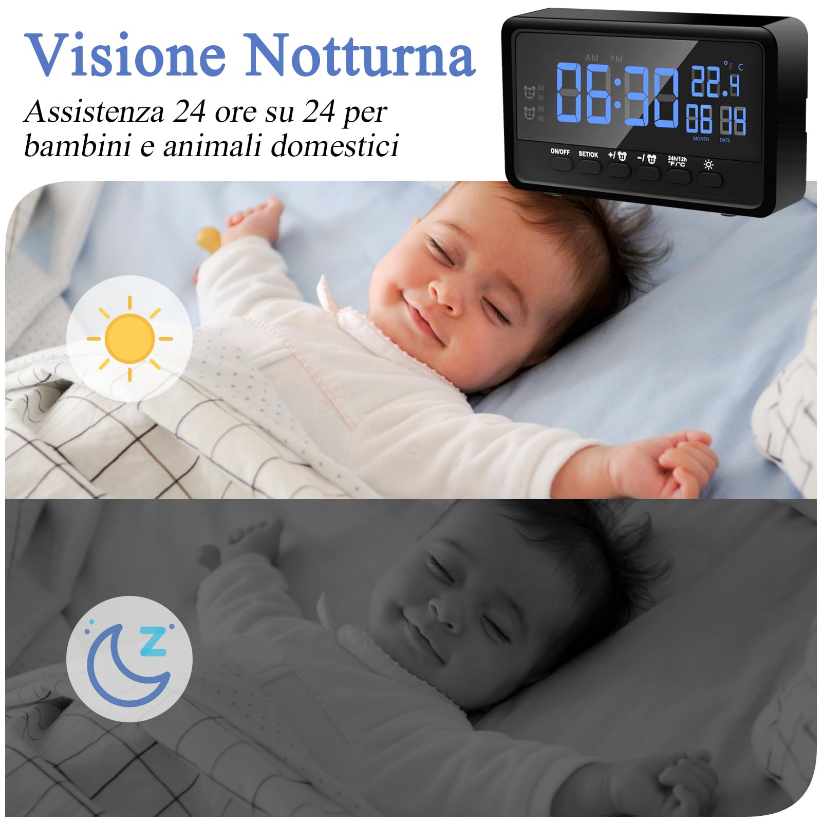Orologio WiFi Telecamera Nascosta HD 1080P Spia Nascosta con Funzione Sveglia, Mini Telecamera Spia Wifi 2.4 / 5Ghz supporto Visione Notturna e Rilevamento Movimento, Sorveglianza Remota