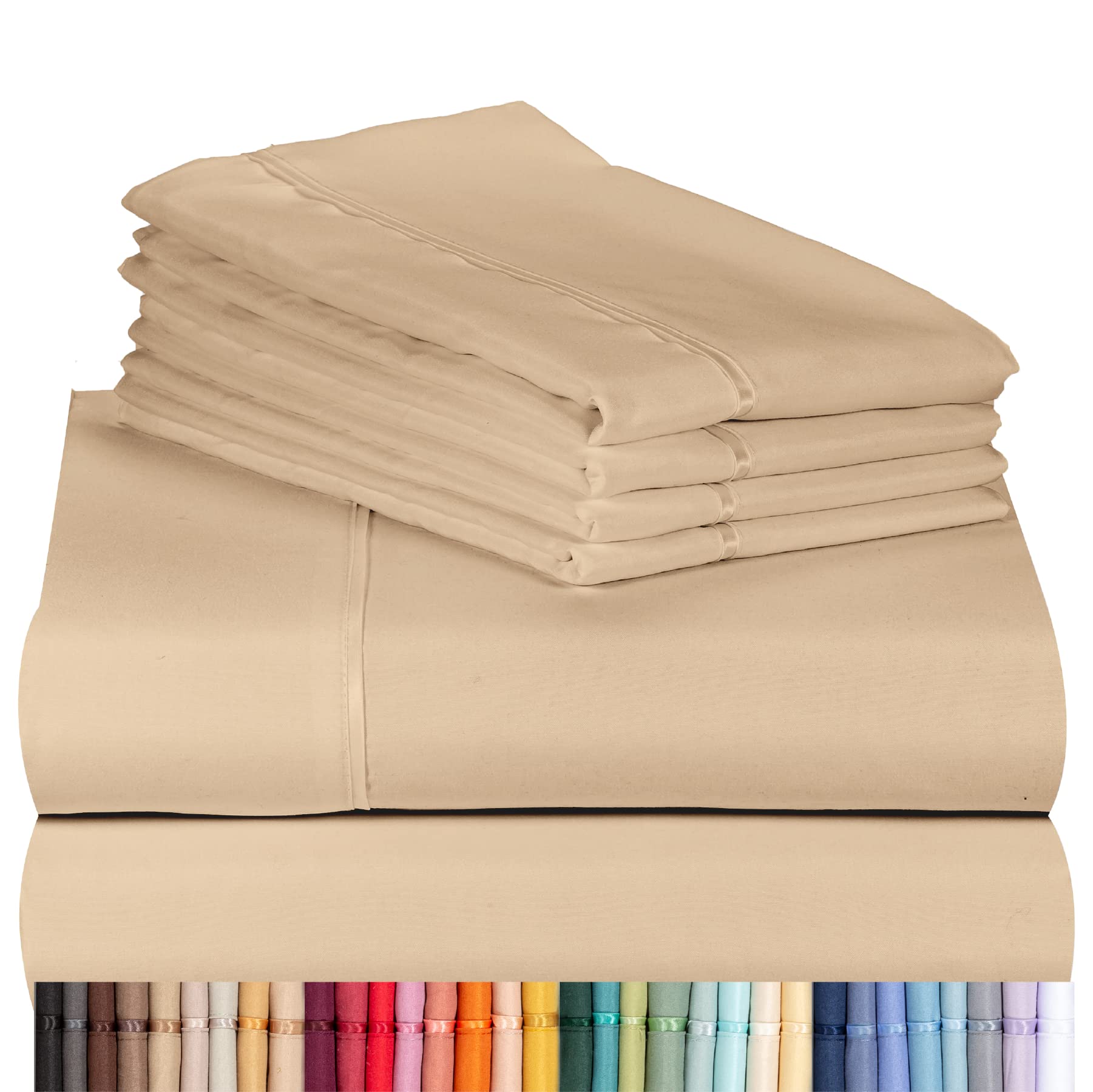 LuxClub 6 PC Sheet Set Sheets Deep Pockets 18" Eco Friendly Wrinkle Free Sheets Machine Washable Hotel Bedding Silky Soft - Light Khaki Full