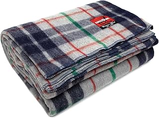 swiss link Military Surplus 90 x 62 Inch Insulating Indoor Outdoor Stain, Flame, and Water Resisting Classic Wool Plaid Washable Blanket, Gray Blue