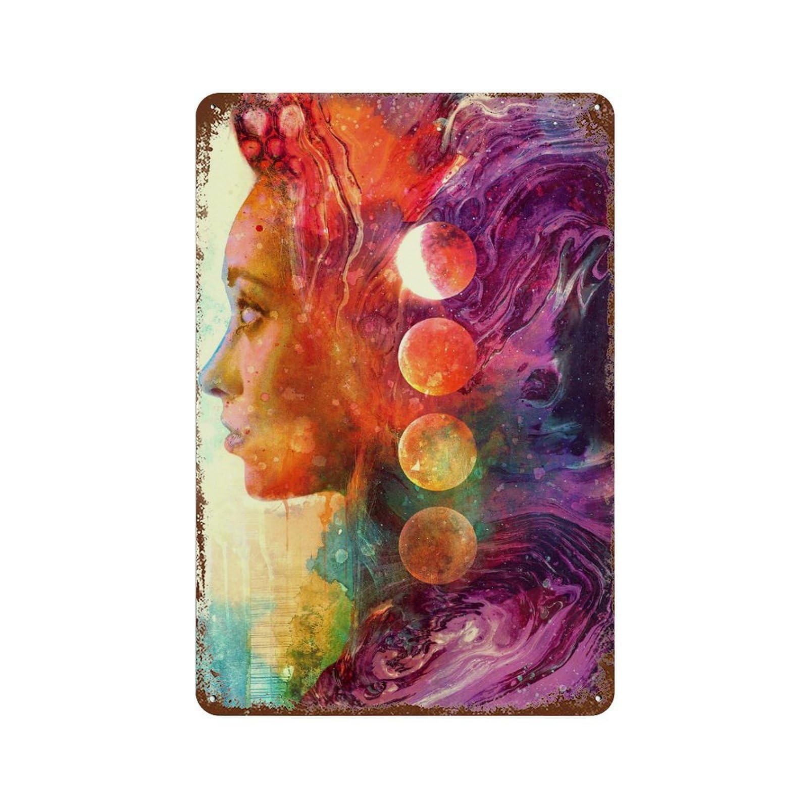 Garage Style Luna Goddess Vintage Metal Tin Sign 11.8"x7.9", Industrial Home Decor for Bar And Workshop
