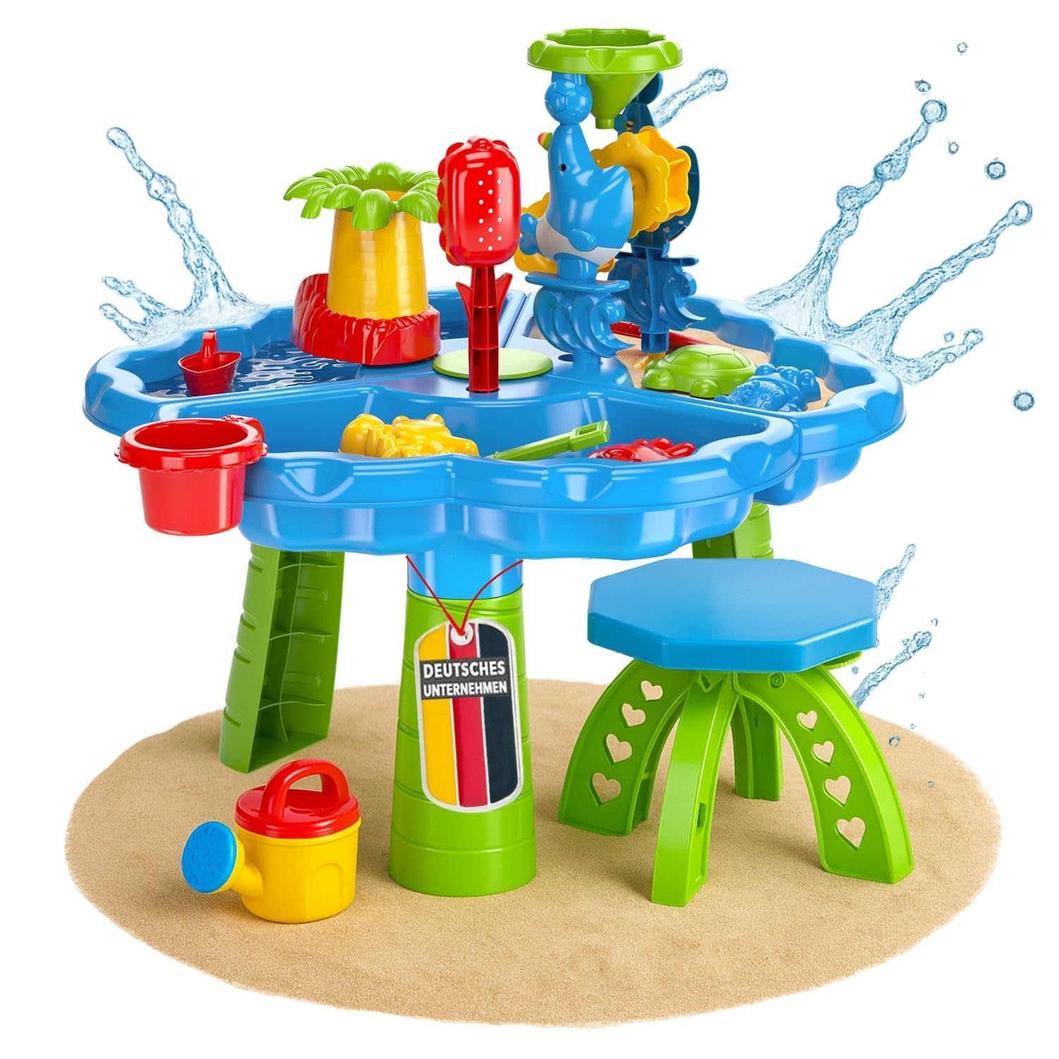 Table de Jeu Narus XL à Sable et Eau - 3 Bacs Séparés, Tabouret, pour Enfants, Extérieur, Balcon et Jardin - Bac à Sable avec Jouets et Table de Plantation