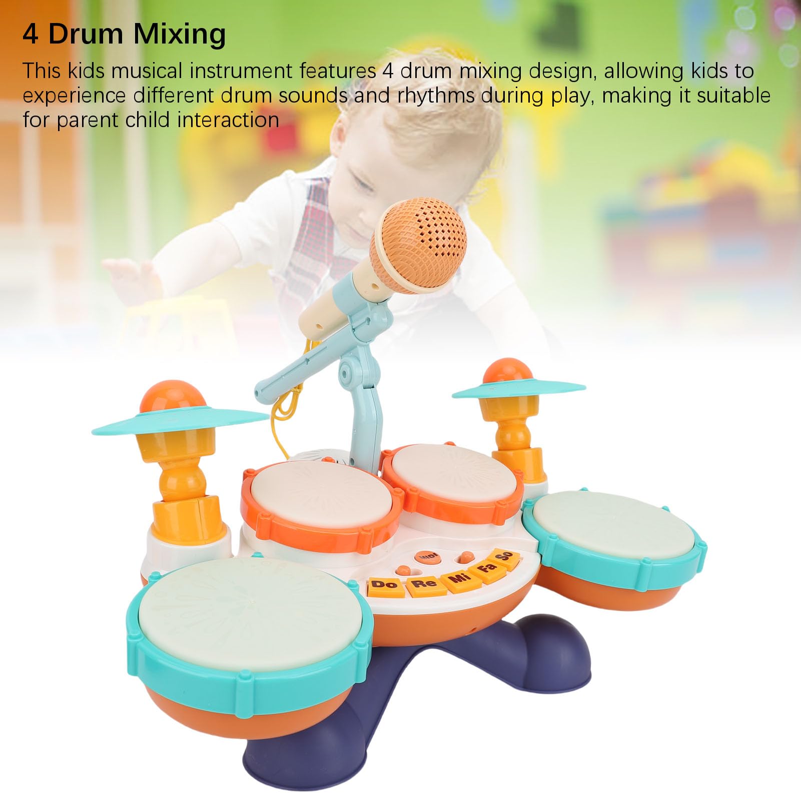Baby Drum Kit, Toddlers Music Drum con Luce, 4 Tamburi, Strumento Musicale per la Prima Educazione per Il Gioco e L'educazione Precoce