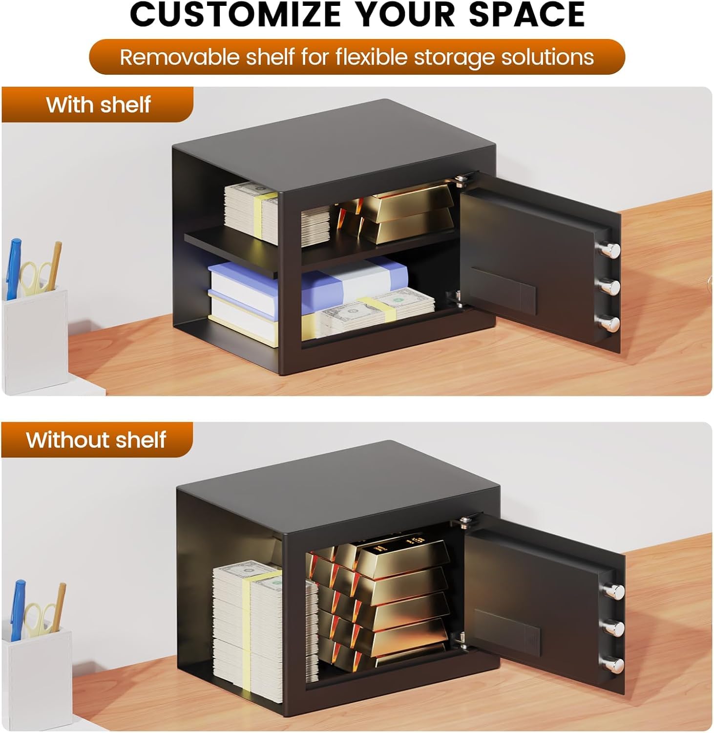 Cajas fuertes pequeñas de 20 L para el hogar con cerradura de teclado digital, montaje en pared y suelo, caja fuerte para dinero en efectivo, dinero, pequeños objetos de valor, documentos, 35 x 25 x