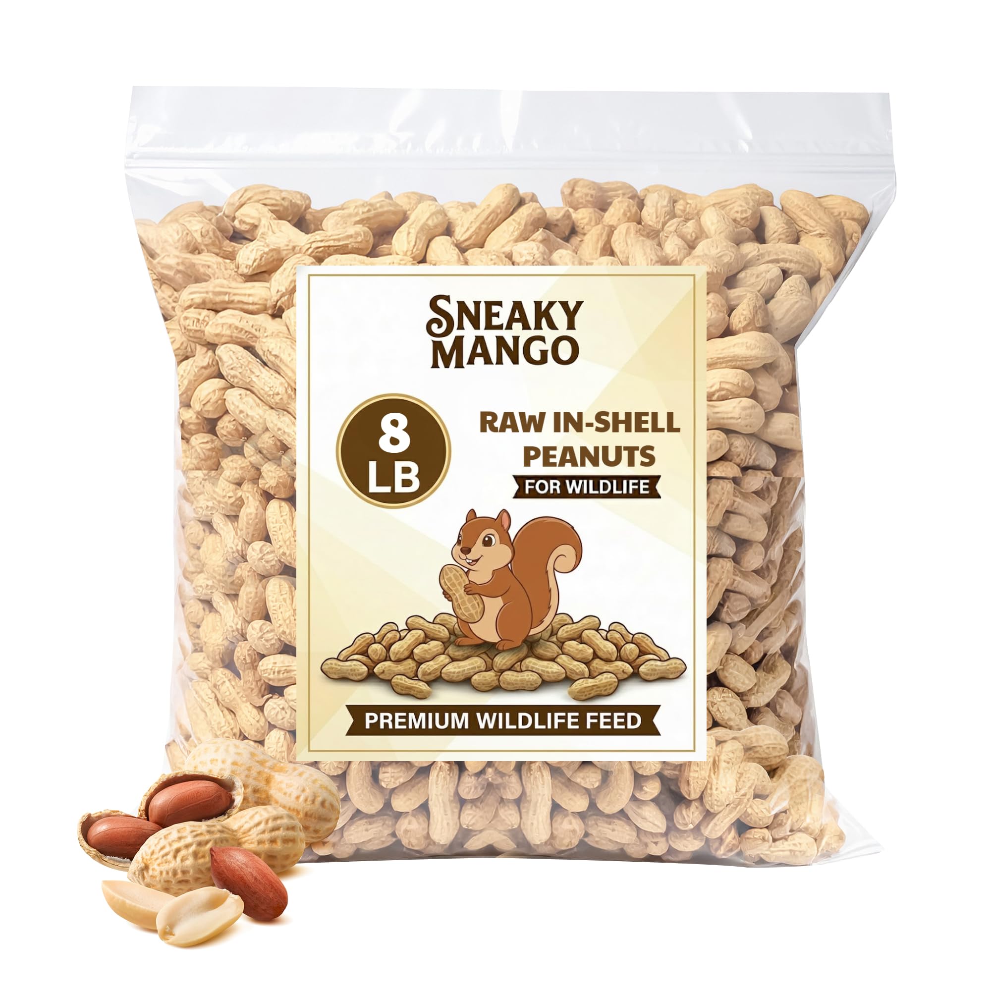 Sneaky Mango Raw Peanuts in Shell - 8 Pounds – All-Natural Food for Squirrels, Deer, Birds, and Other Wildlife Animals – Grown in The USA for Healthy Nutrition