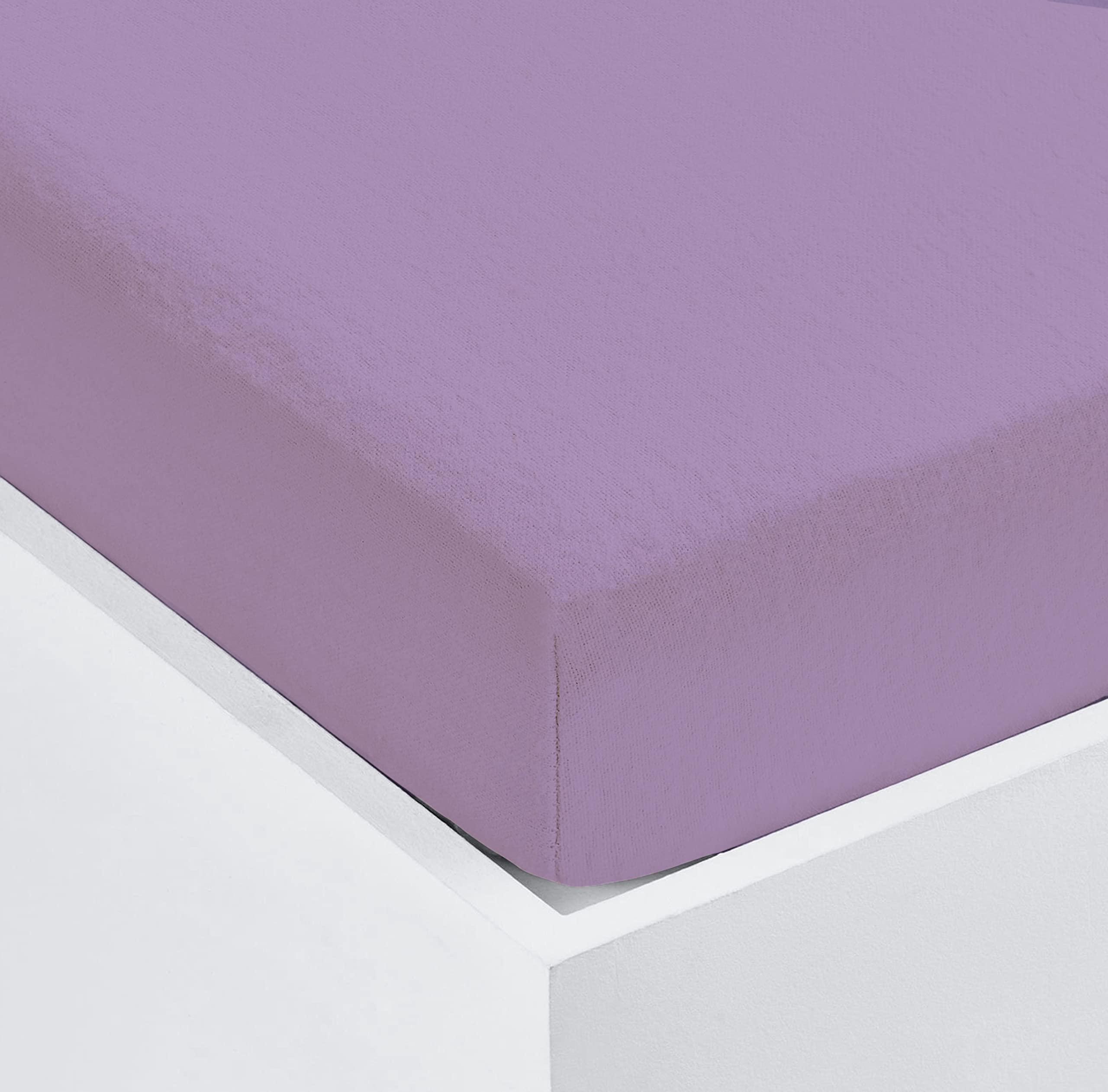 Home Living Super Soft Terry Towelling Stretch Fitted Sheet Mattress Protection Cover Fully Elasticated Extra Deep Breathable All Seasons (Lavender, Single)
