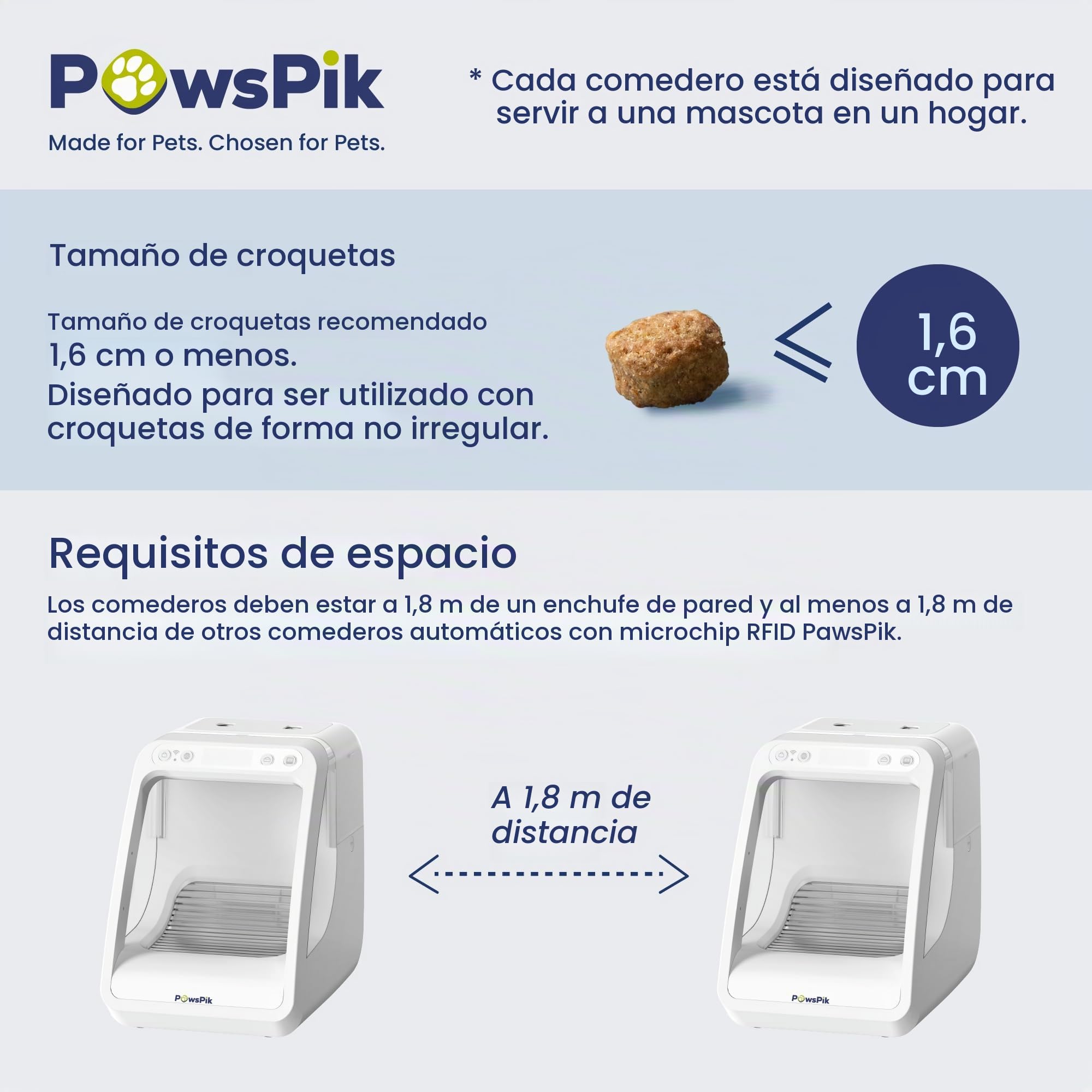 PawsPik - Alimentador automático de Microchip RFID para Mascotas, para Gatos y Perros pequeños, 16 Tazas, Compatible con Microchip ISO, Control de aplicación, Control de porciones, Adecuado para
