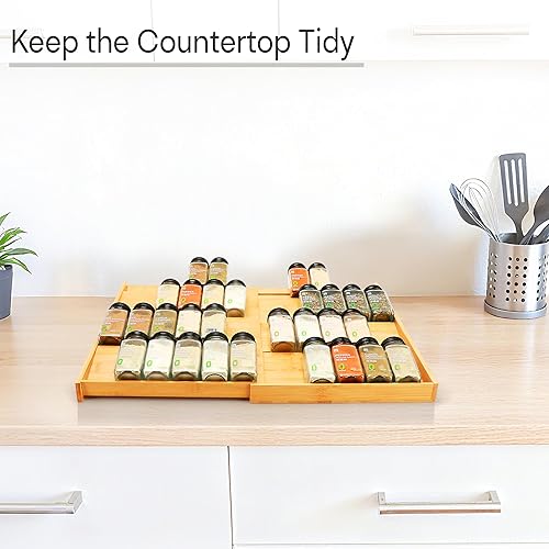 Miniatura 5 de Organizador de cajones de especias de bambú (necesita cajón de 3.1 pulgadas de profundidad), estante de especias expandible de 4 niveles para