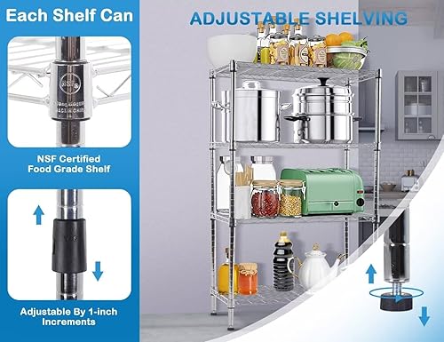 Miniatura 4 de Estantes de almacenamiento de 4 niveles, organizador de estantes de alambre, altura ajustable, estantes de metal resistente, certificado NSF, 36
