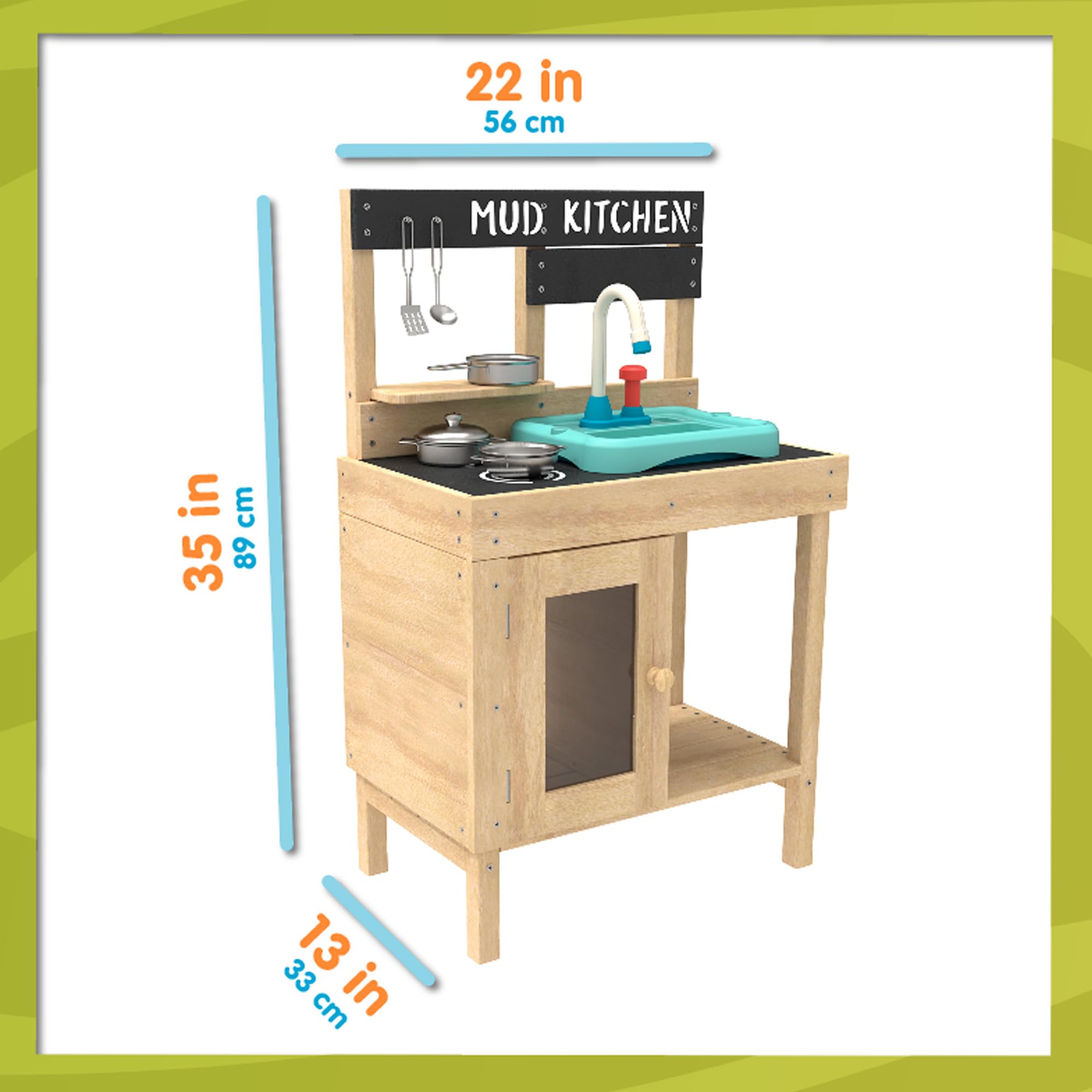 TP Toys 671 Splash & Play Früher Spaß Holz | Outdoor Schlammküche | Arbeitsspüle & Wasserhahn | Für Unordnung im Freien | Für Kinder ab 3 Jahren, holzfarben, 93.5 x 40 x 12.5 cm