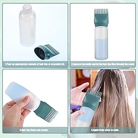 Pimoys Hair Oil Applicator Bottle 6 Ounce, 2 Pack Root Comb Applicator Bottles Hair Dye Bottle Oiling Applicator Brush with Graduated Scale, Dark Blue