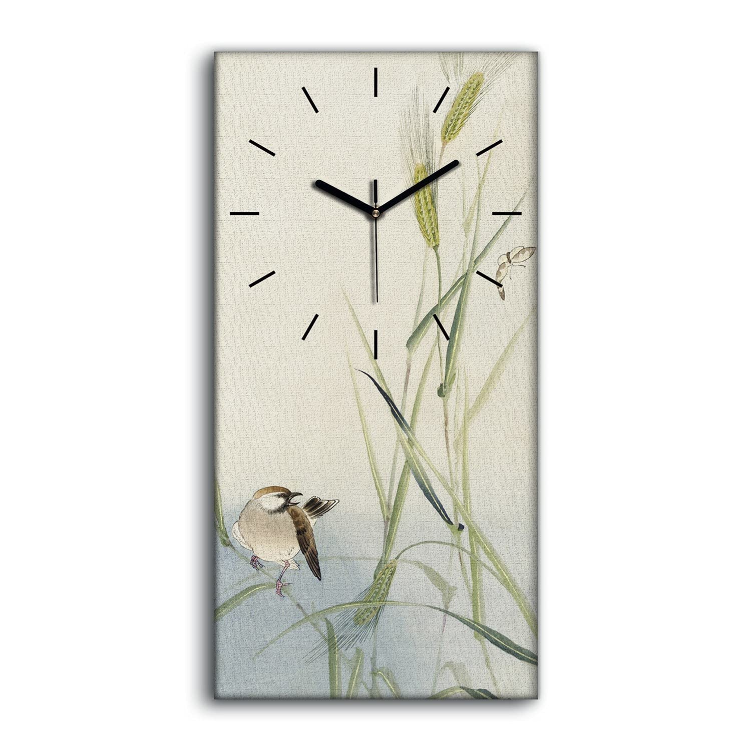 Horloge sur Toile pour Chambre et Salon Décoration Oiseau Asiatique 30x60