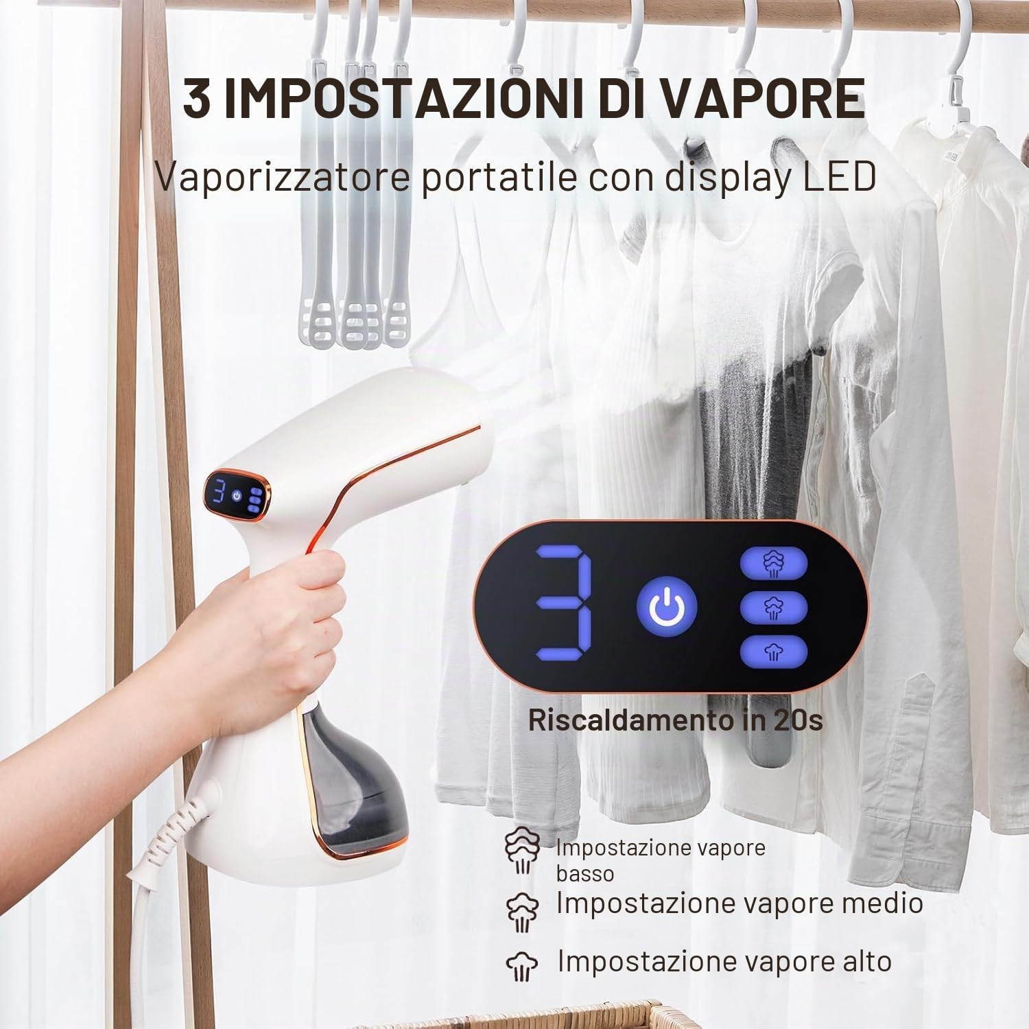 OKYUK Piastra a vapore da 1800 W, per vestiti, serbatoio dell'acqua da 320 ml, riscaldamento rapido, ferro da stiro a vapore con 2 spazzole, ideale per viaggi e casa, rimozione delle rughe contro i