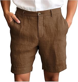 Pantalones cortos de lino para hombre, estilo casual, talla grande, con botones, de algodón, lino, color sólido, para playa, con bolsillos, pantalones de pierna recta