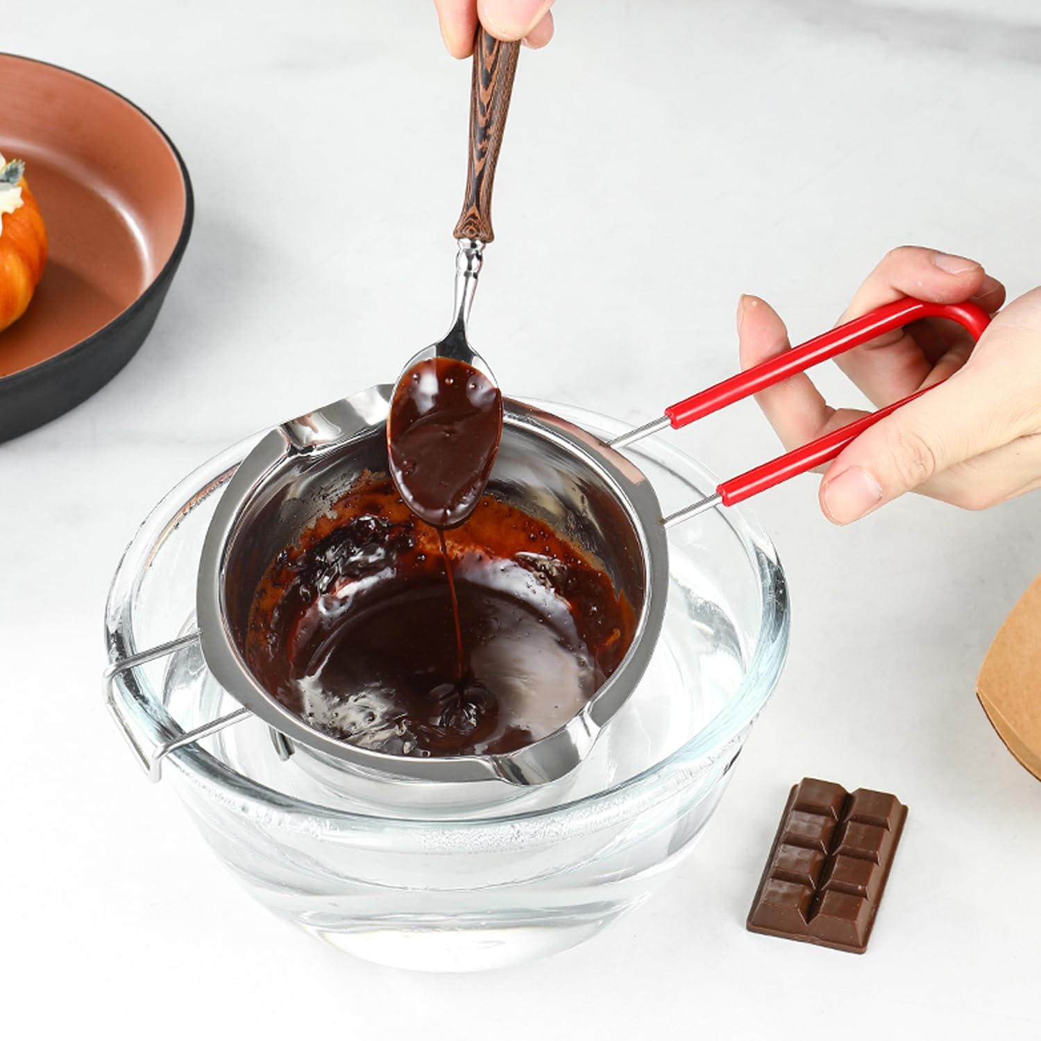 Olla doble con mango resistente al calor, cuenco de acero inoxidable para derretir chocolate, dulces, mantequilla, queso, caramelo y jabón, fabricación de cera, 20.3 fl oz 4