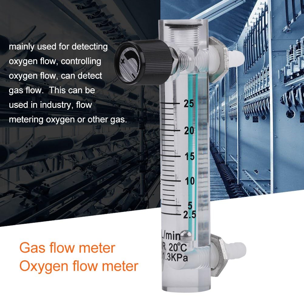 Lazmin112 Débitmètre de gaz d'air d'oxygène, débitmètre de tube de 2,5 à 25 LPM 8 mm pour gaz liquide avec vanne de contrôle