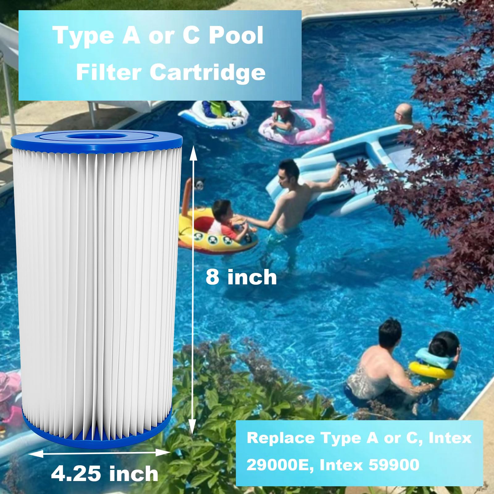 Cartucce filtro piscina 59900E / 29000E per pompe di ricambio per filtro piscina in-tex tipo A o tipo C Bestway tipo 3 (tipo III) (confezione da 8)