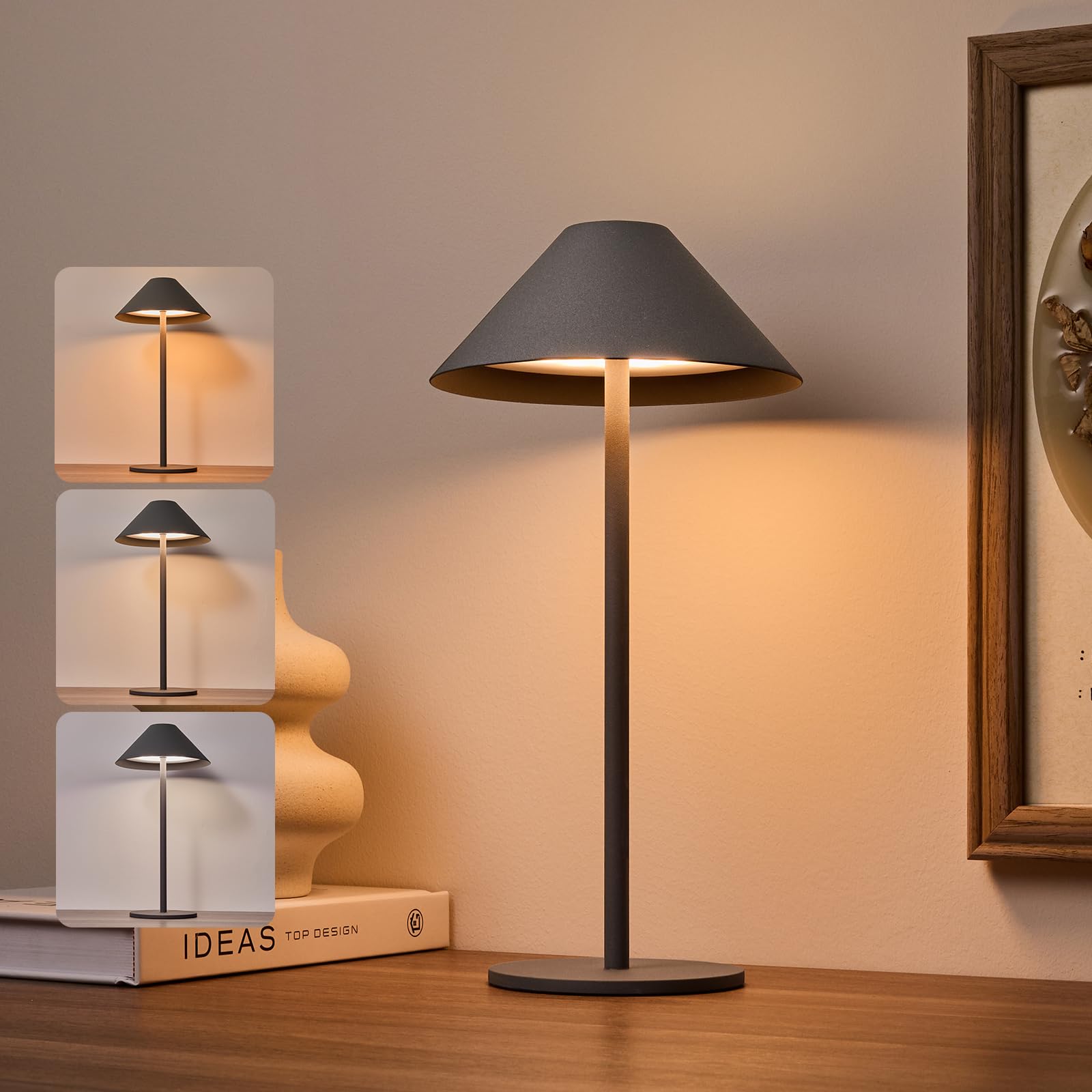 Bojim Lamparas de Mesita de Noche Mesa Sin Cable, Lámparas LED Recargable con USB Inalambrica, Lamps Luz Tactil Table de Bateria, Candeeiro para Exterior Portatil Interior, IP54, Metal, Gris