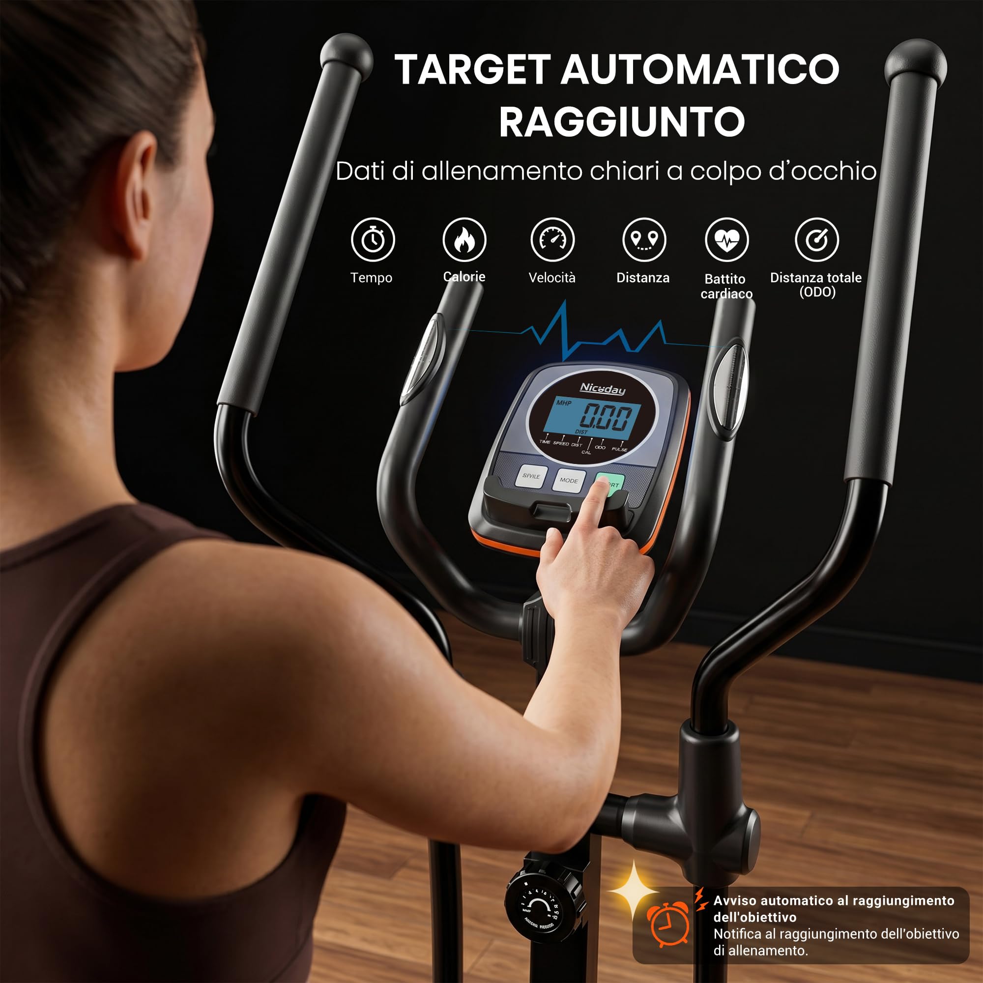 Niceday Ellittica Magnetica per Casa | 16 livelli magnetici e volano da 8 kg per un cardio fluido e a basso impatto, ideale per appartamenti e famiglie.