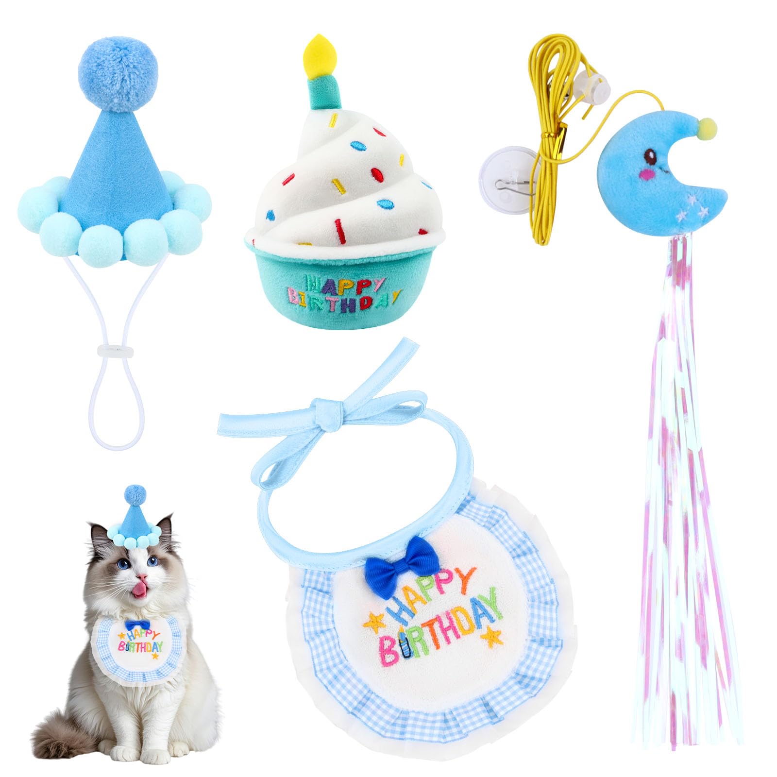 Chapeau conique d'anniversaire pour chat stable qui ne glisse pas