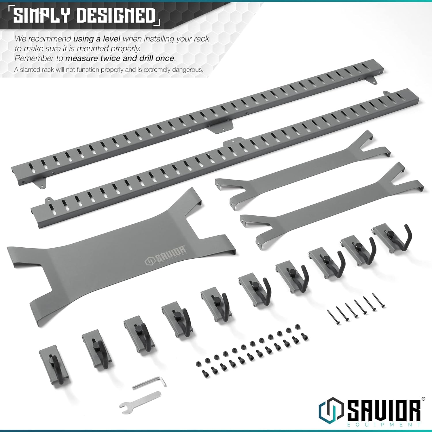 Savior Equipment Horizontal Steel Wall Mount Firearm Rifle Display Rack, Compound Bow Shotgun Carbine Gun Sword Tactical Vest Gear Hanger Free-Standing Indoor Storage Organizer, 10 Mounting Hooks