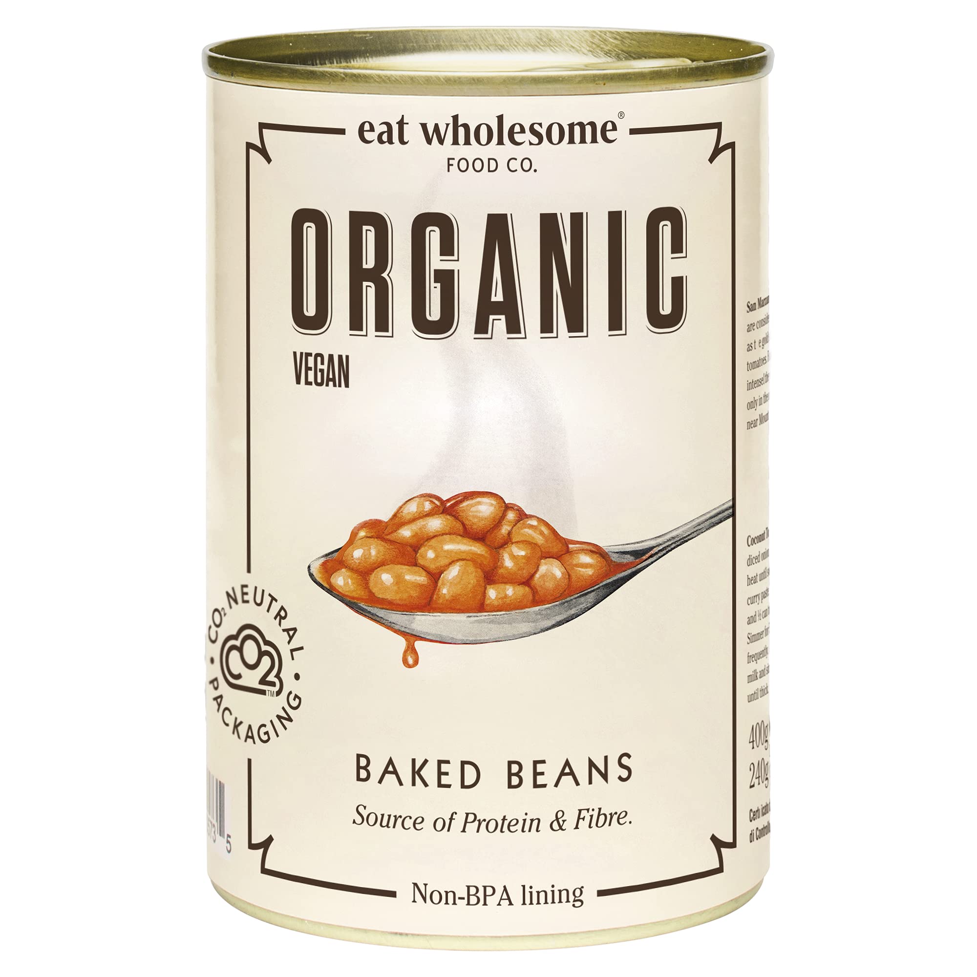Eat Wholesome Organic Baked Beans, 400g (Pack of 12) - In Tomato Sauce, Low Fat, Source of Protein, Vegan, Non-BPA Lining