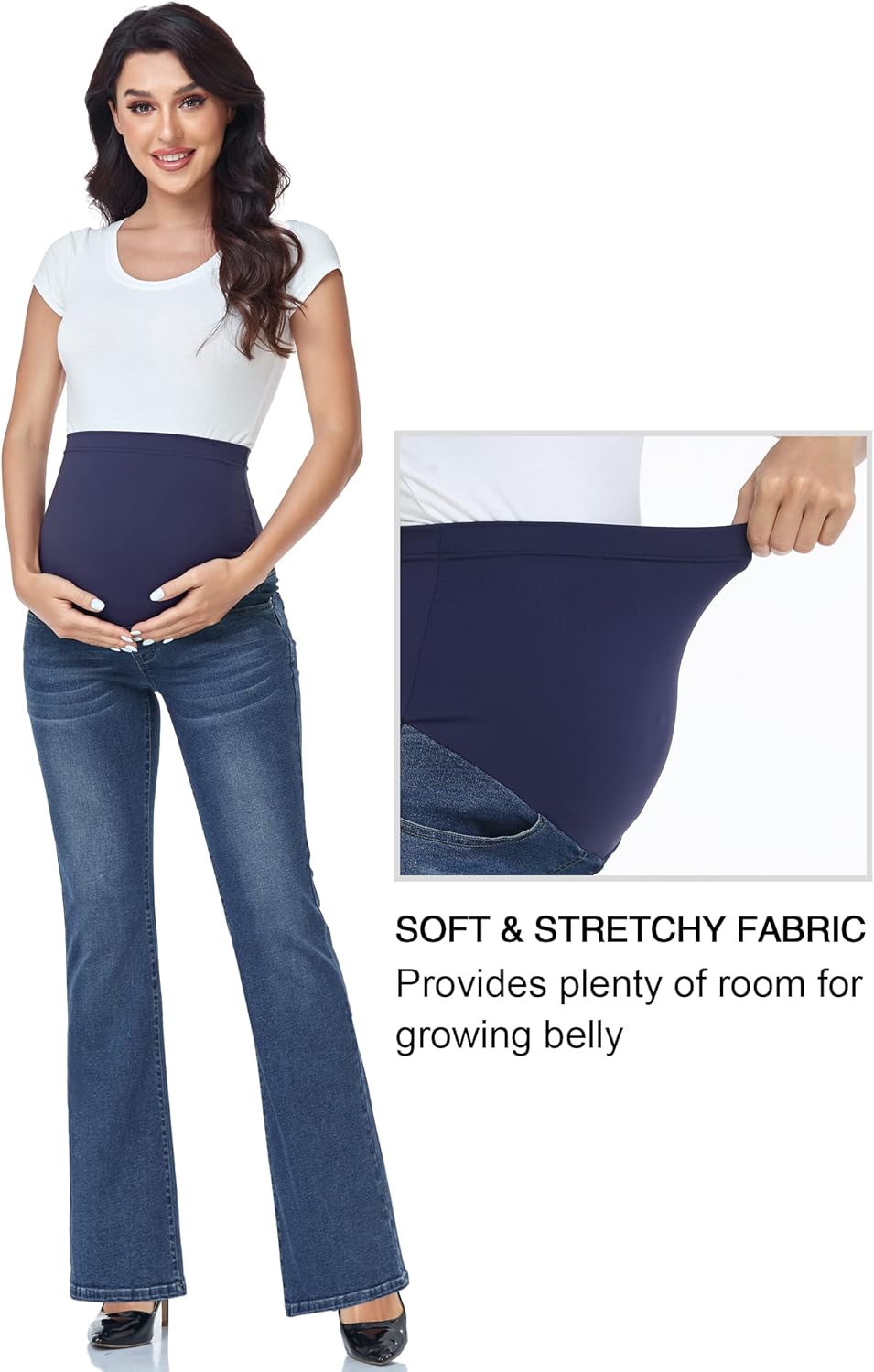 GLAMIX Women's Stretch Maternity Bootcut Jeans with Pockets Over The Belly Bell Bottoms Flare Denim Pants Pregnancy Clothes - Image 4