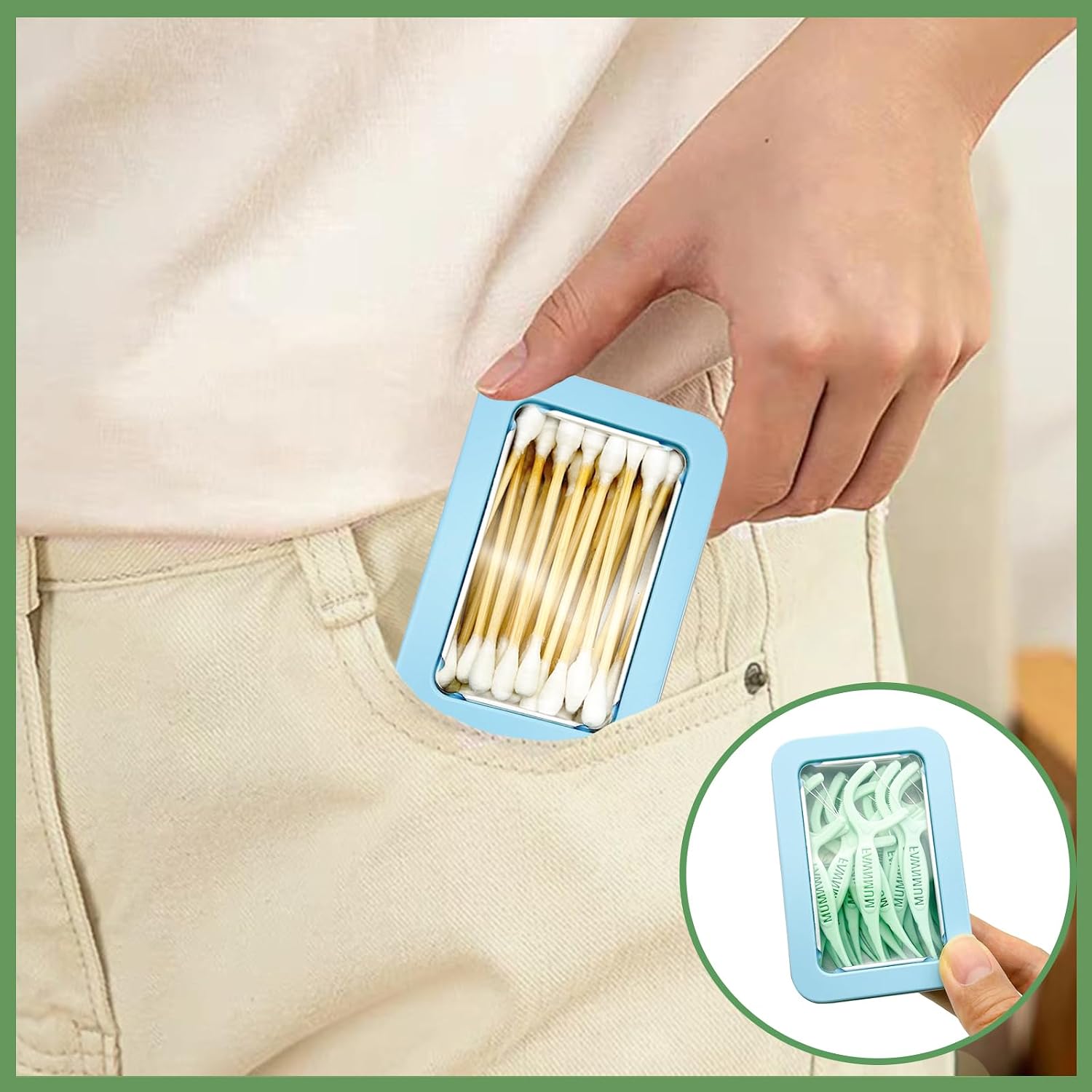 Cotton Swab Holder for Travel, 2 Pcs Portable Small Dental Floss Holder Empty Metal Cotton Ball Holder, Travel Floss Picks Case with Dustproof Lid for Hair Ties Floss, Blue