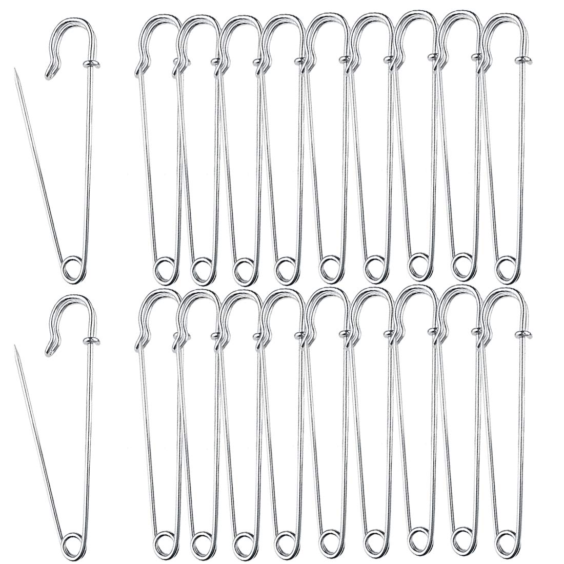 Qulitan Silver 20 Pcs Large Safety Pins 3.15 Inch Kilt Pins Extra Large Pins Strong Blanket Pins Knitting Holder For Crafts Jewelry