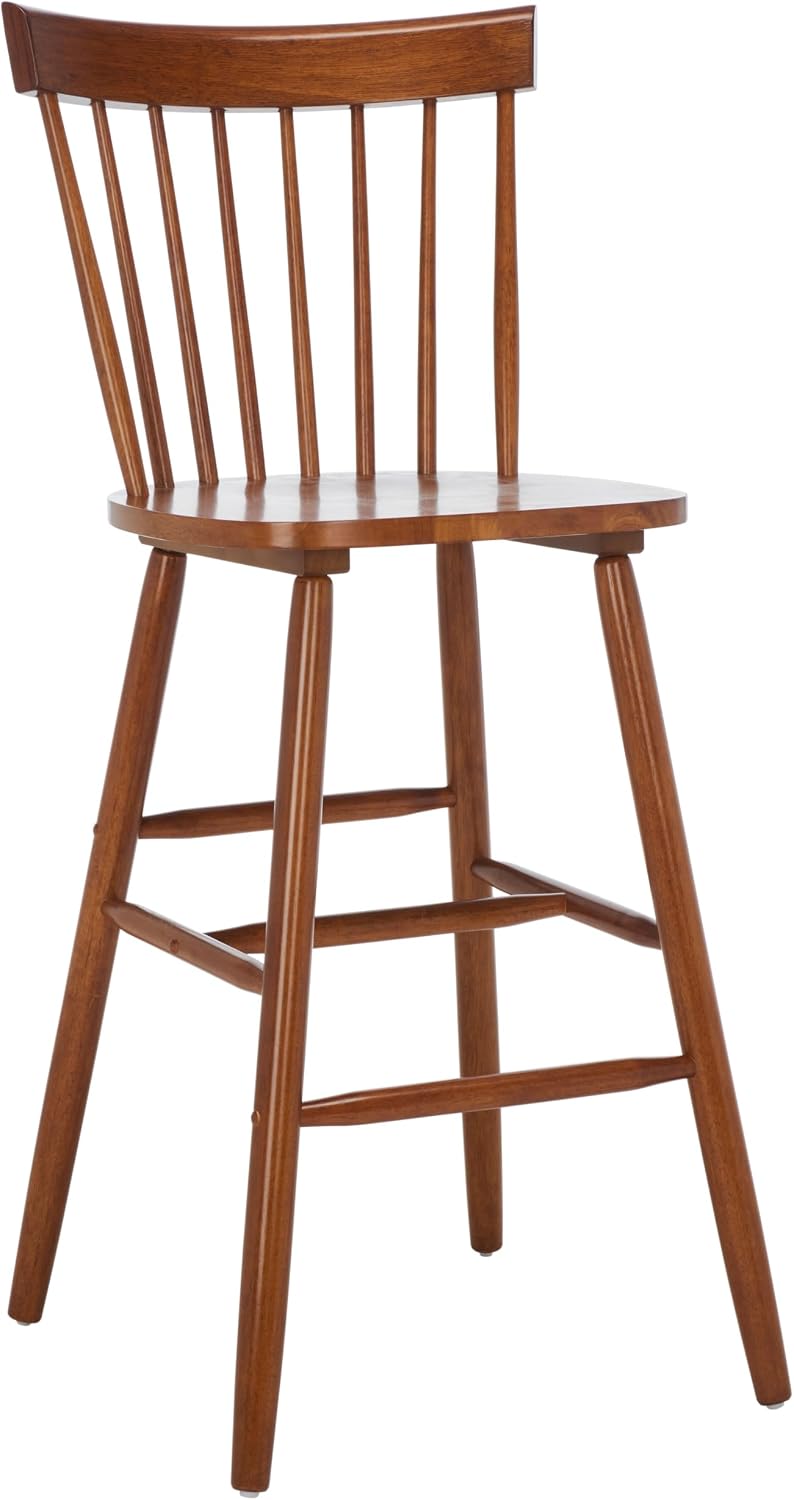 SAFAVIEH Home Collection Providence Farmhouse Walnut Brown Solid Wood Windsor Spindle 29-inch Seat Height Bar Stool Set of 2