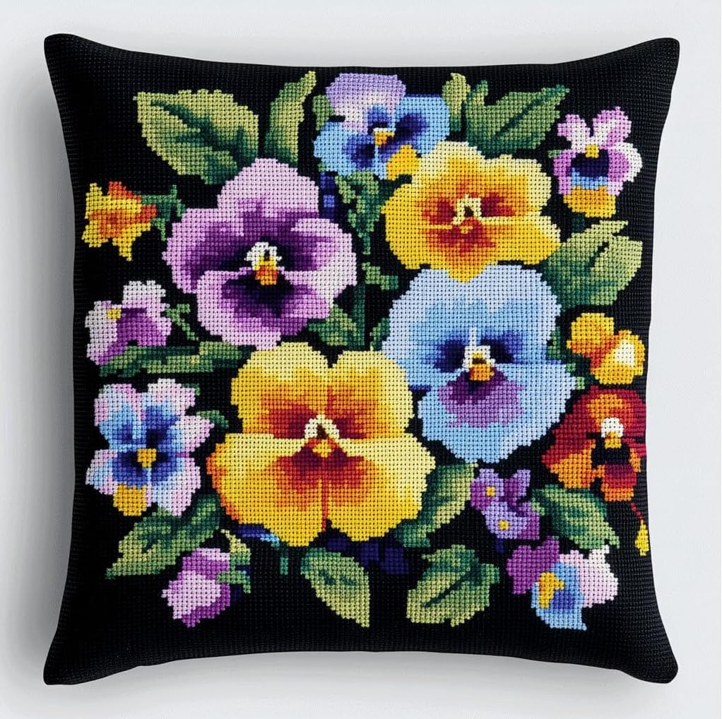 NAHUIGOOD Cross Stitch Kits Morning Glory 45X45Cm Stitched Cushion Decorative for Adults Beginners