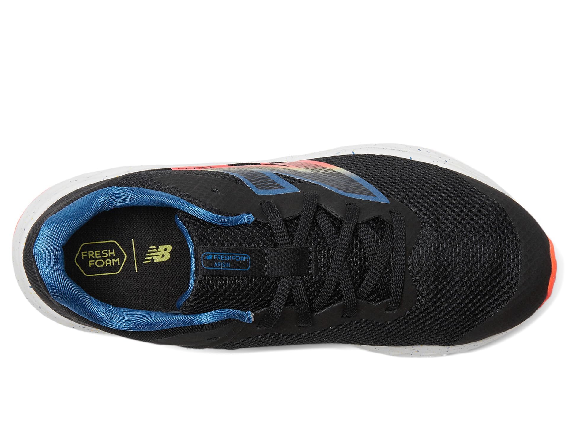 New Balance KIds Arishi Fresh Foam v4 Sneaker, BLACK/BLUE AGATE/BLAZE ORANGE, 4 W Big Kid (8-12 Years)